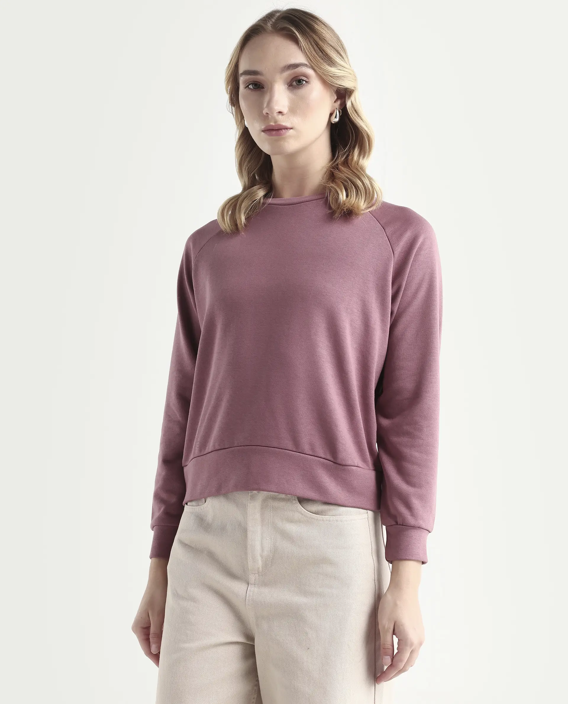 Rareism Women's Medium Weight Terry 290 Gsm Cotton Blend Crew Neck Plain Cuffed Sleeve Relaxed Fit Sweatshirt - Image 6