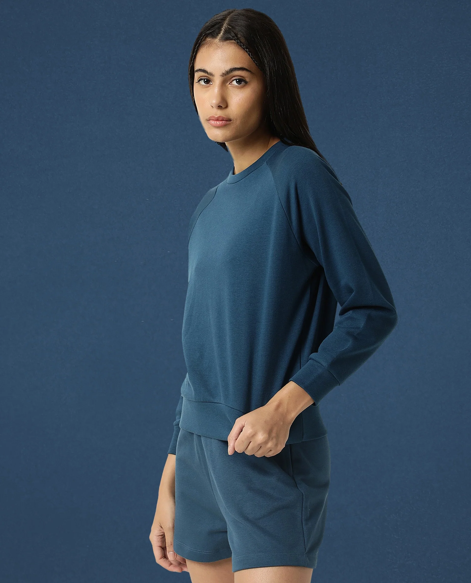Rareism Women's Medium Weight Terry 290 Gsm Cotton Blend Crew Neck Plain Cuffed Sleeve Relaxed Fit Sweatshirt - Image 5