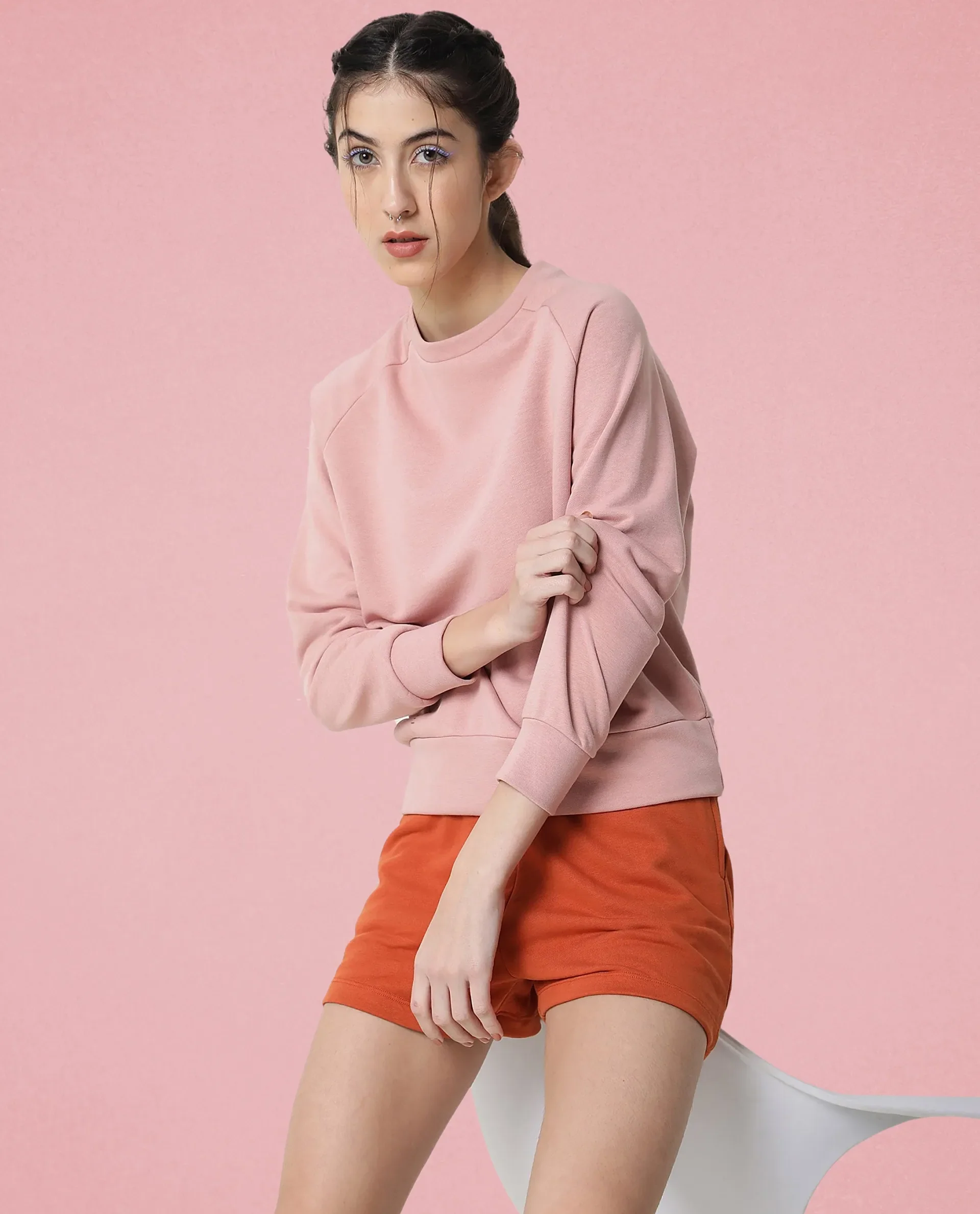 Rareism Women's Medium Weight Terry 290 Gsm Cotton Blend Crew Neck Plain Cuffed Sleeve Relaxed Fit Sweatshirt - Image 4