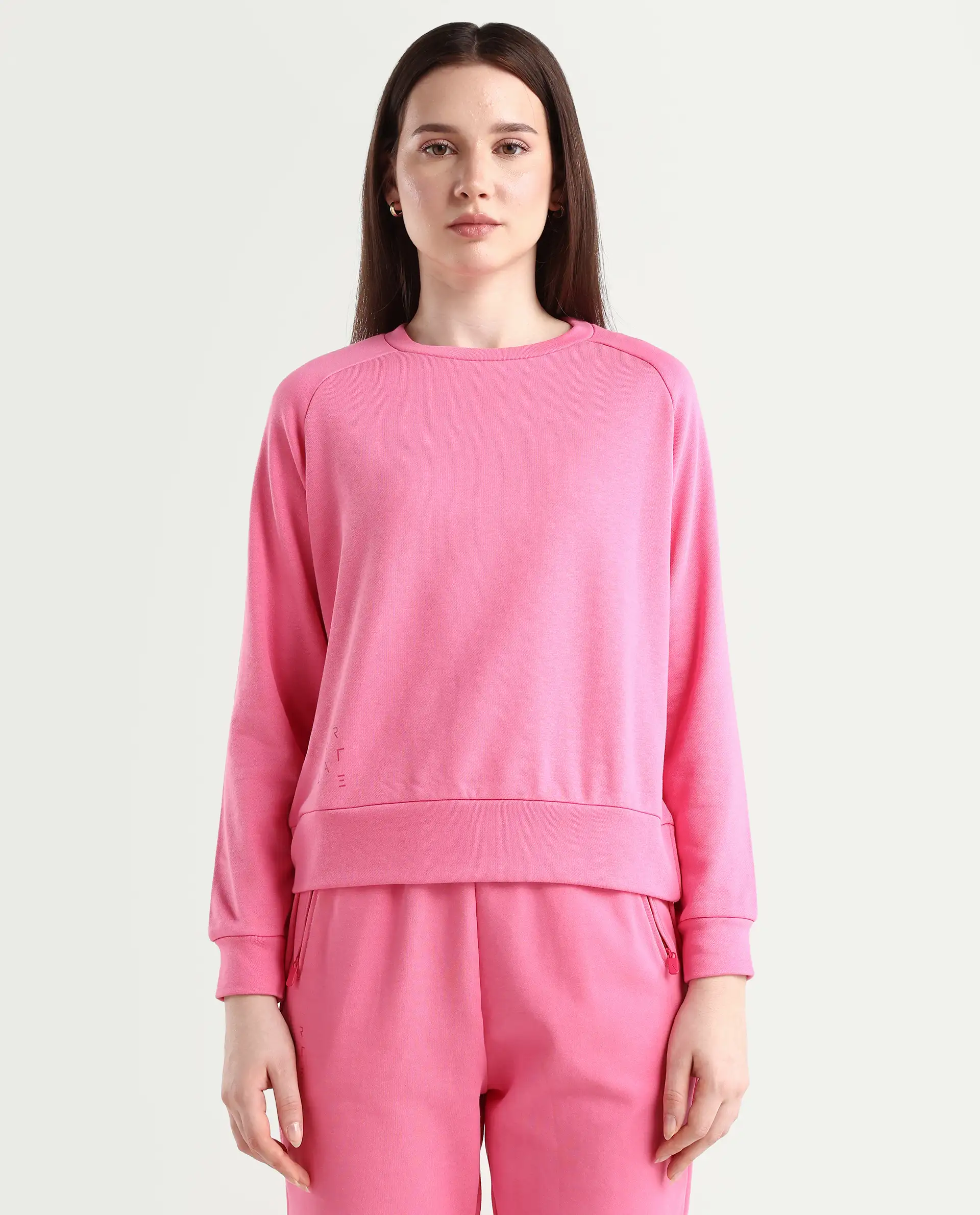 Rareism Women's Medium Weight Terry 290 Gsm Cotton Blend Crew Neck Plain Cuffed Sleeve Relaxed Fit Sweatshirt - Image 3