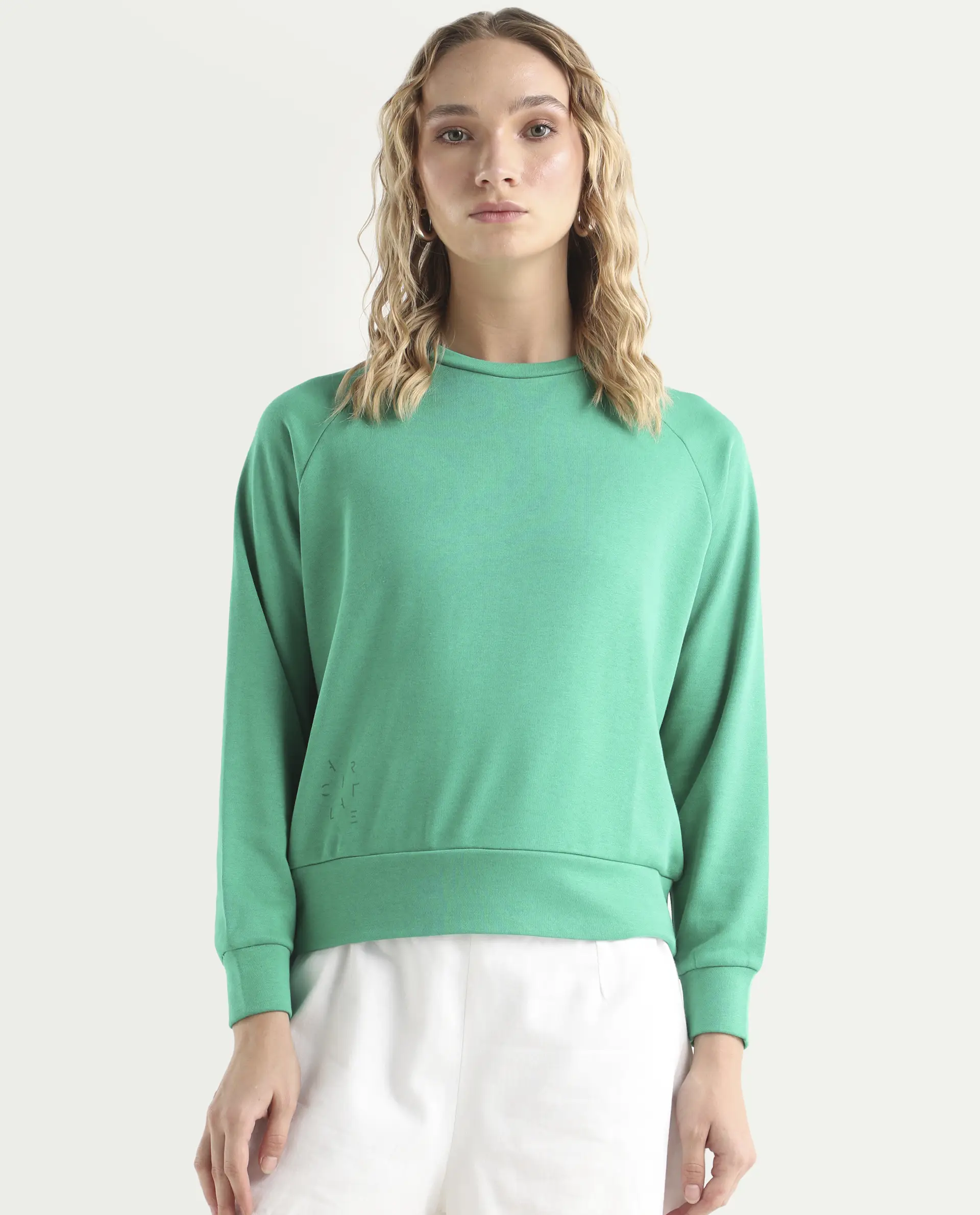Rareism Women's Medium Weight Terry 290 Gsm Cotton Blend Crew Neck Plain Cuffed Sleeve Relaxed Fit Sweatshirt - Image 3