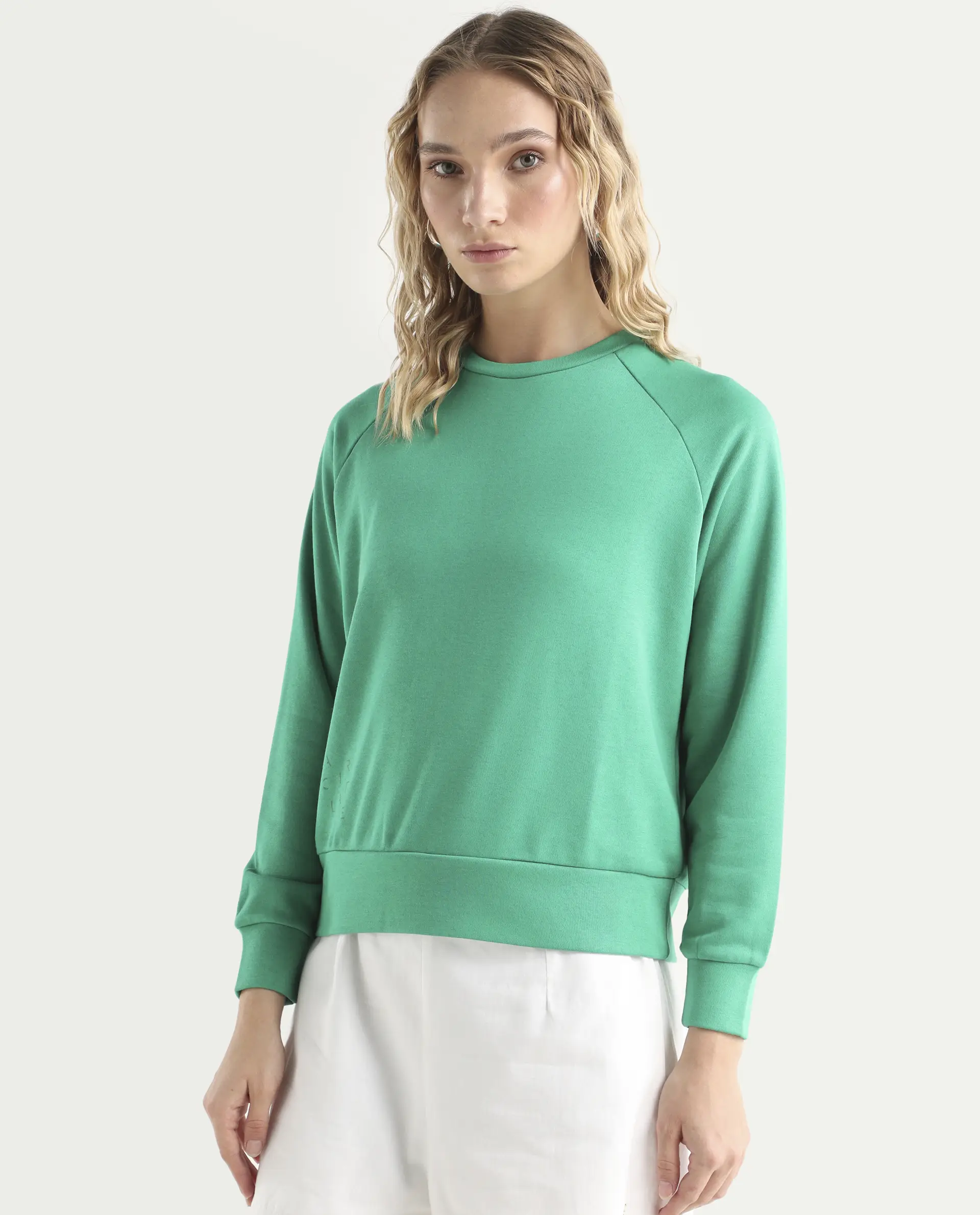 Rareism Women's Medium Weight Terry 290 Gsm Cotton Blend Crew Neck Plain Cuffed Sleeve Relaxed Fit Sweatshirt - Image 5