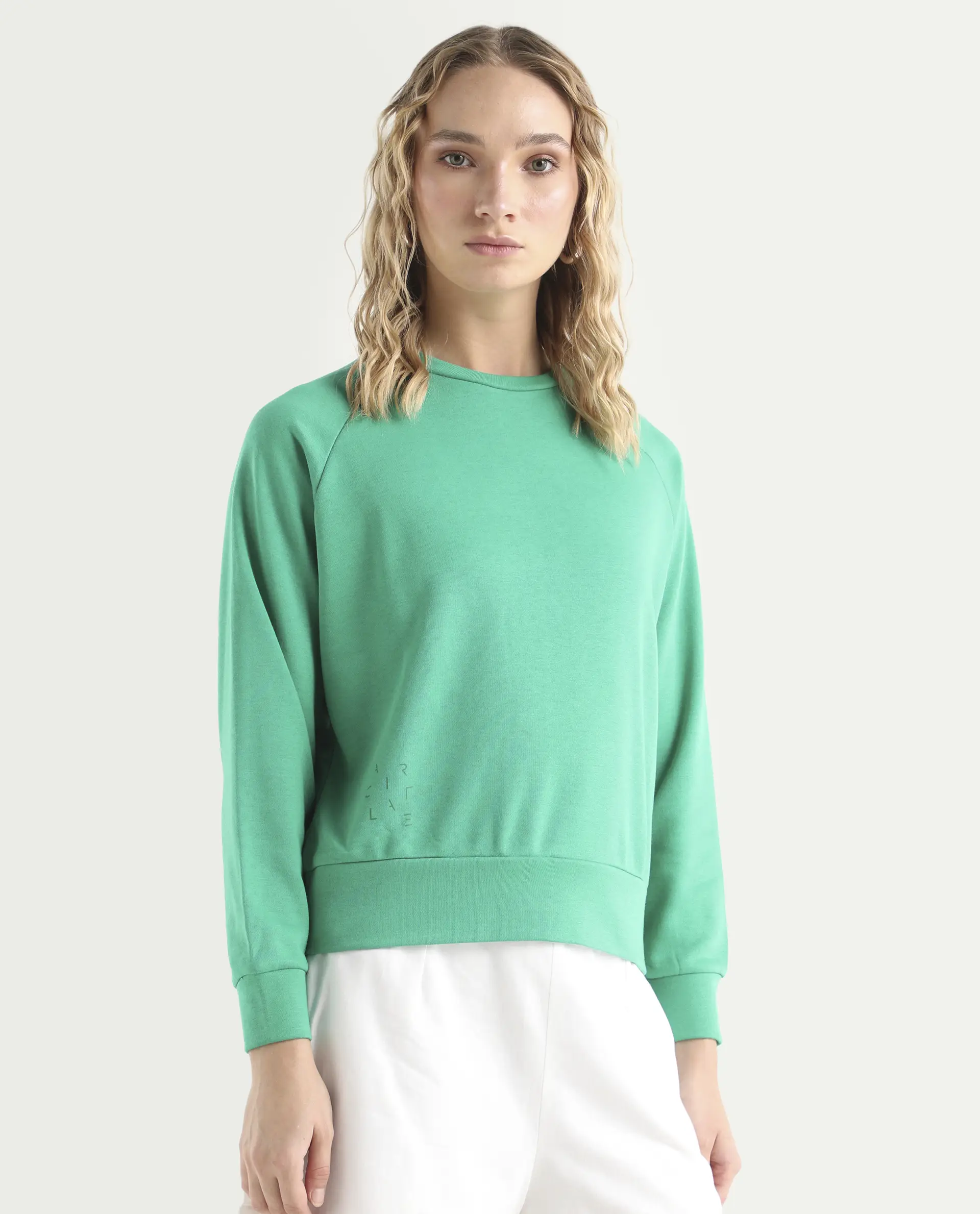 Rareism Women's Medium Weight Terry 290 Gsm Cotton Blend Crew Neck Plain Cuffed Sleeve Relaxed Fit Sweatshirt - Image 6