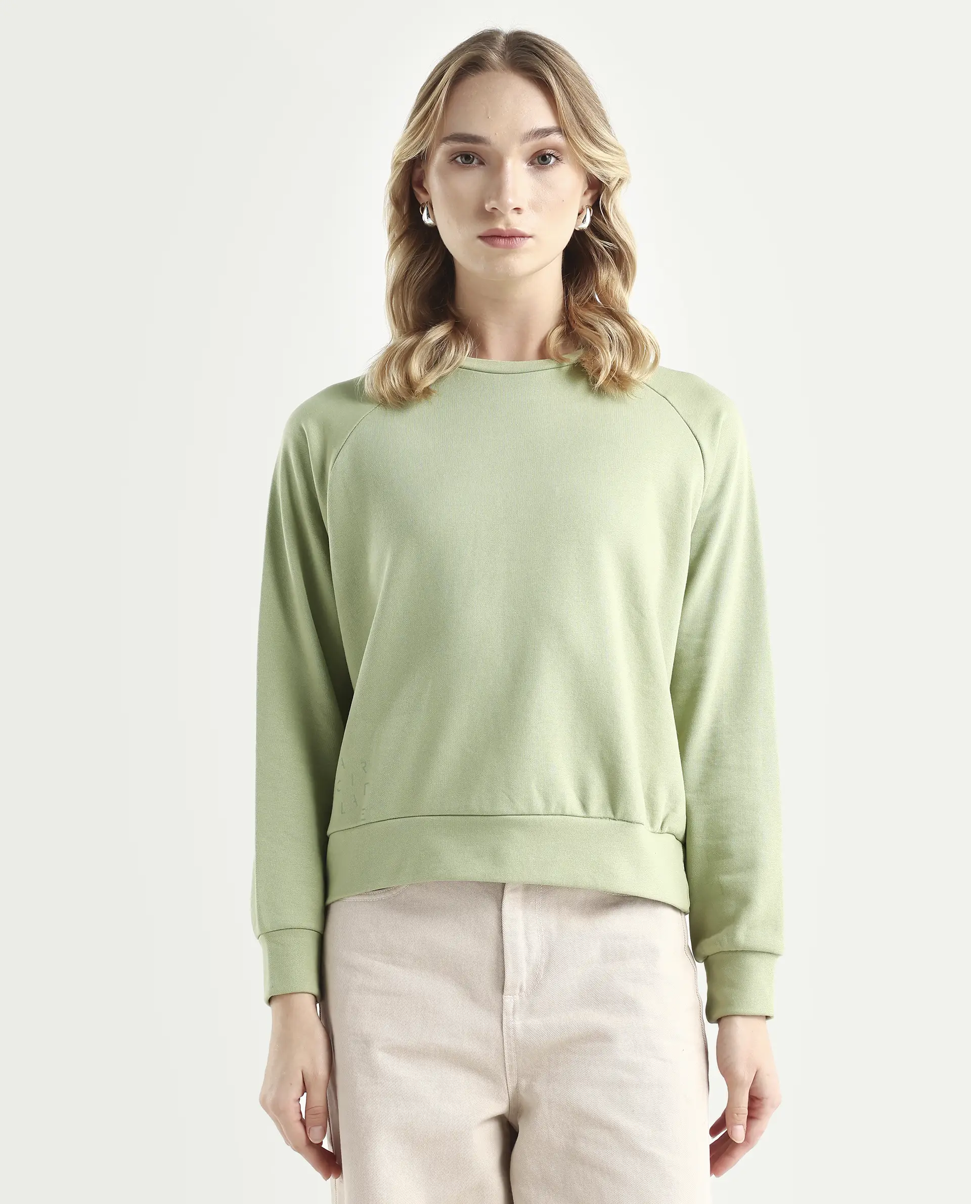 Rareism Women's Medium Weight Terry 290 Gsm Cotton Blend Crew Neck Plain Cuffed Sleeve Relaxed Fit Sweatshirt - Image 3