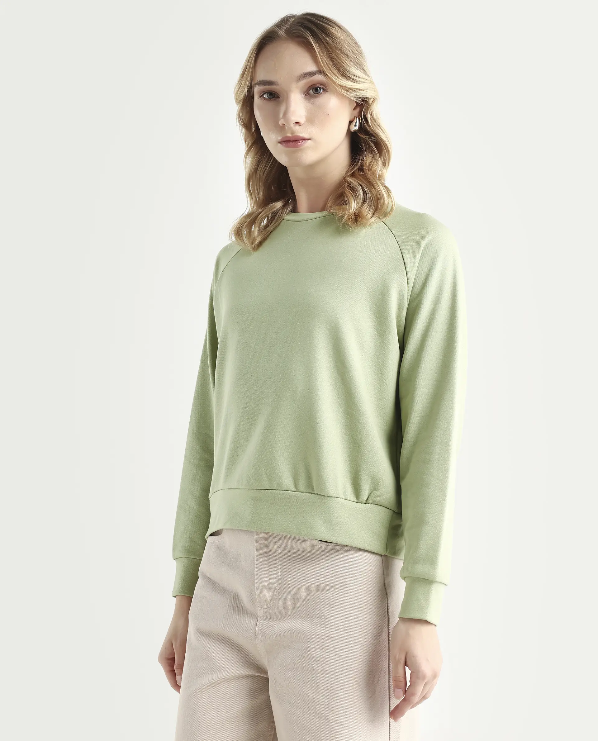 Rareism Women's Medium Weight Terry 290 Gsm Cotton Blend Crew Neck Plain Cuffed Sleeve Relaxed Fit Sweatshirt - Image 5