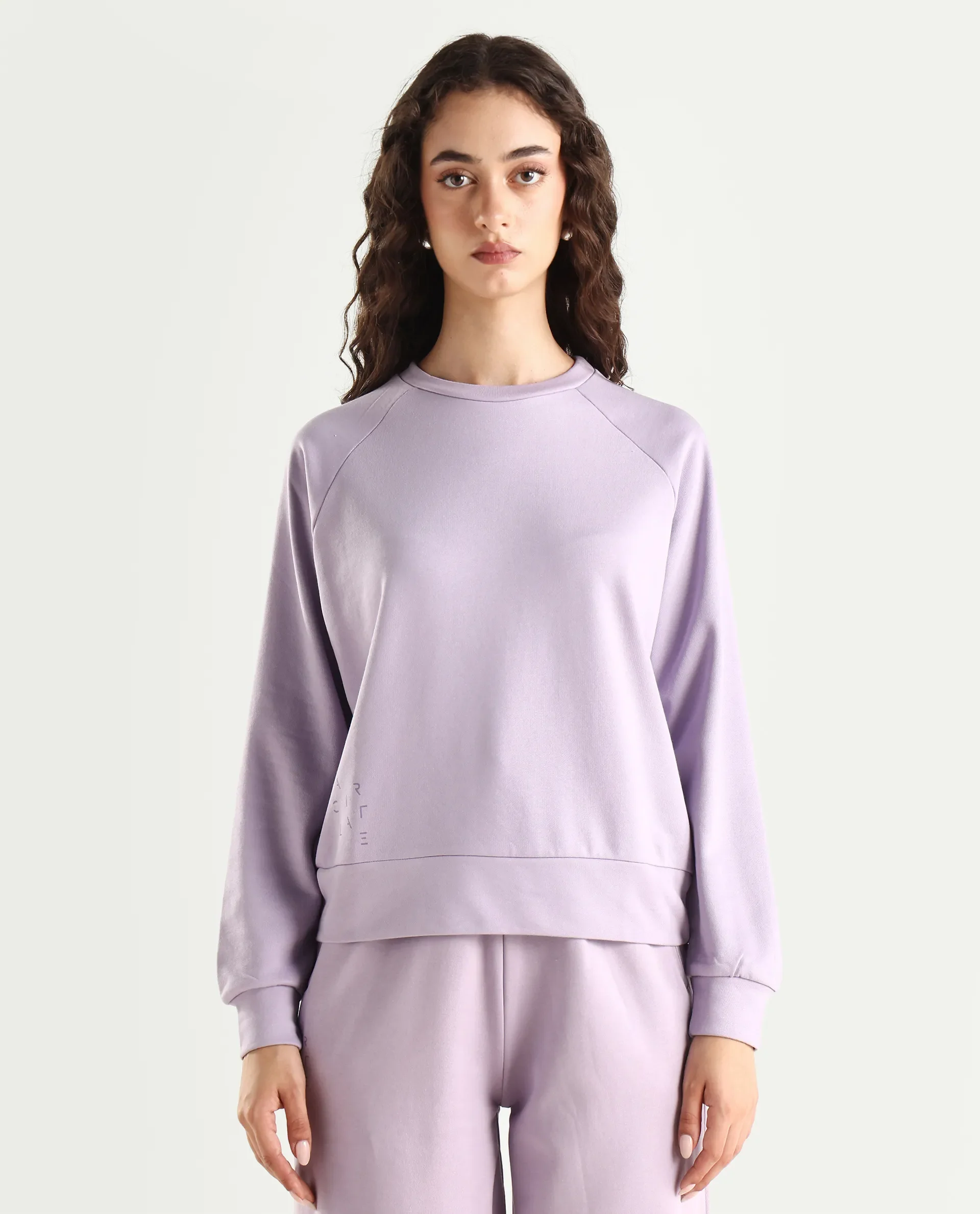 Rareism Women's Medium Weight Terry 290 Gsm Cotton Blend Crew Neck Plain Cuffed Sleeve Relaxed Fit Sweatshirt - Image 3