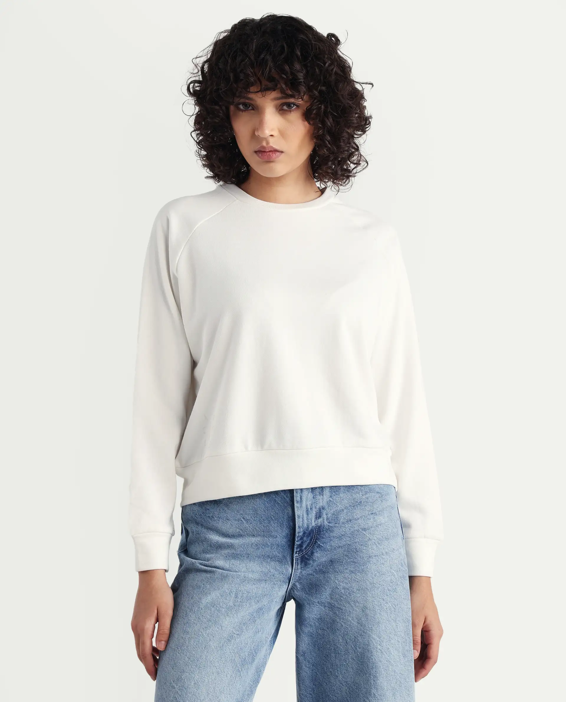 Rareism Women's Medium Weight Terry 290 Gsm Cotton Blend Crew Neck Plain Cuffed Sleeve Relaxed Fit Sweatshirt - Image 3