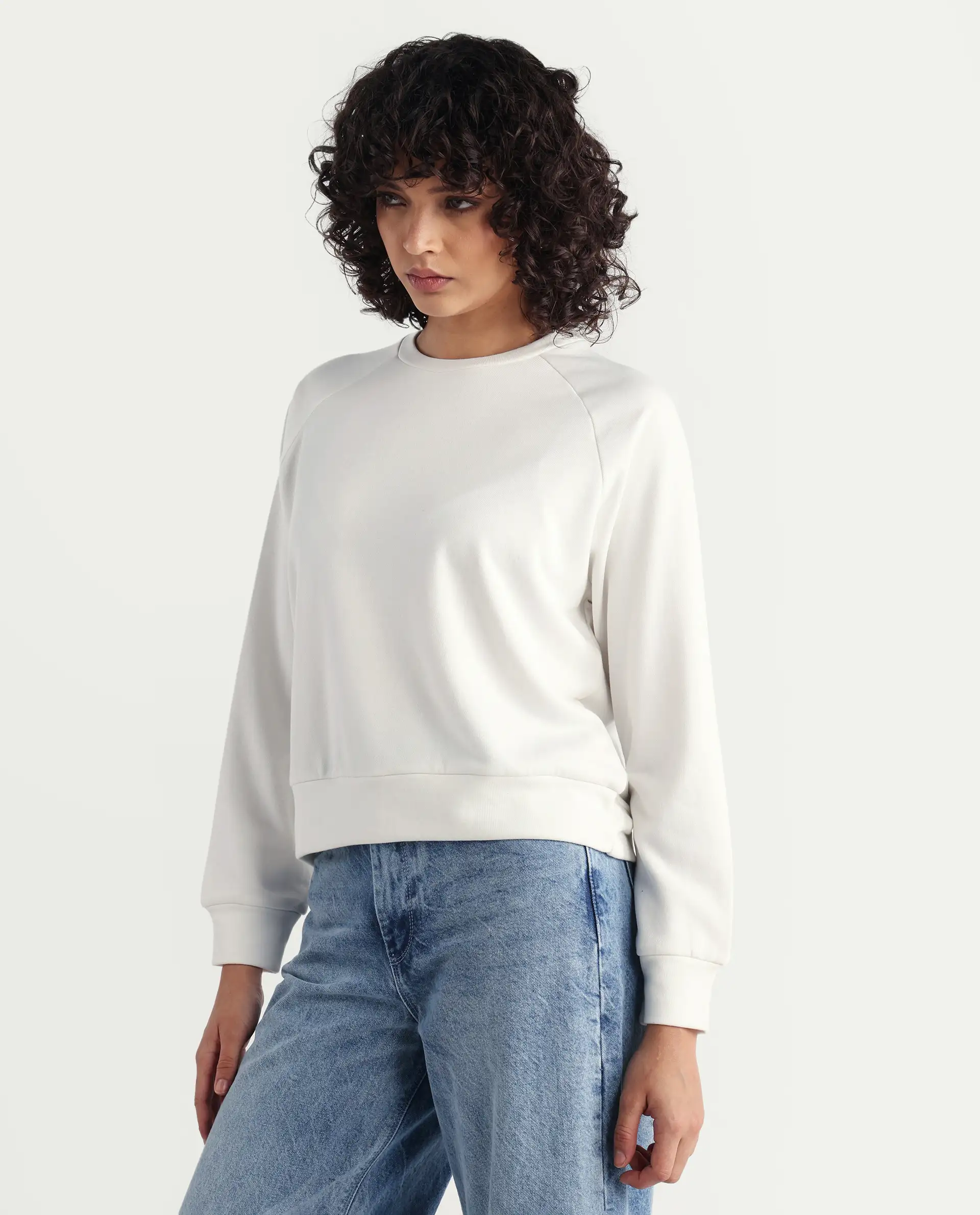 Rareism Women's Medium Weight Terry 290 Gsm Cotton Blend Crew Neck Plain Cuffed Sleeve Relaxed Fit Sweatshirt - Image 5