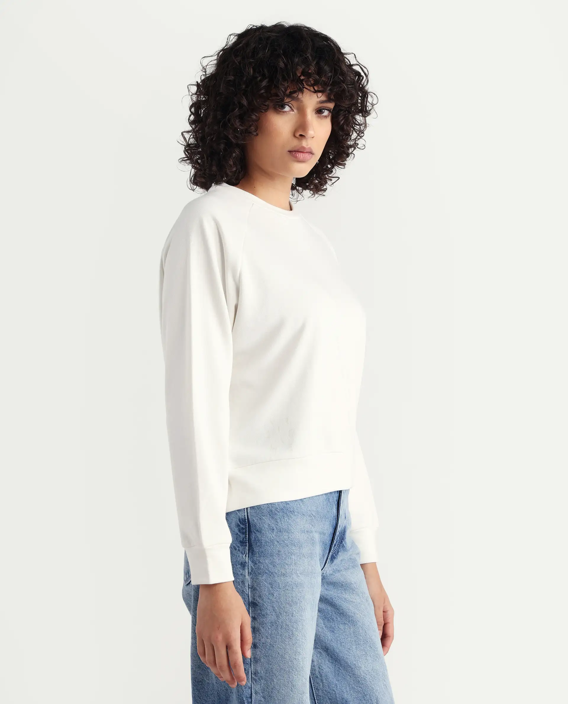 Rareism Women's Medium Weight Terry 290 Gsm Cotton Blend Crew Neck Plain Cuffed Sleeve Relaxed Fit Sweatshirt - Image 6