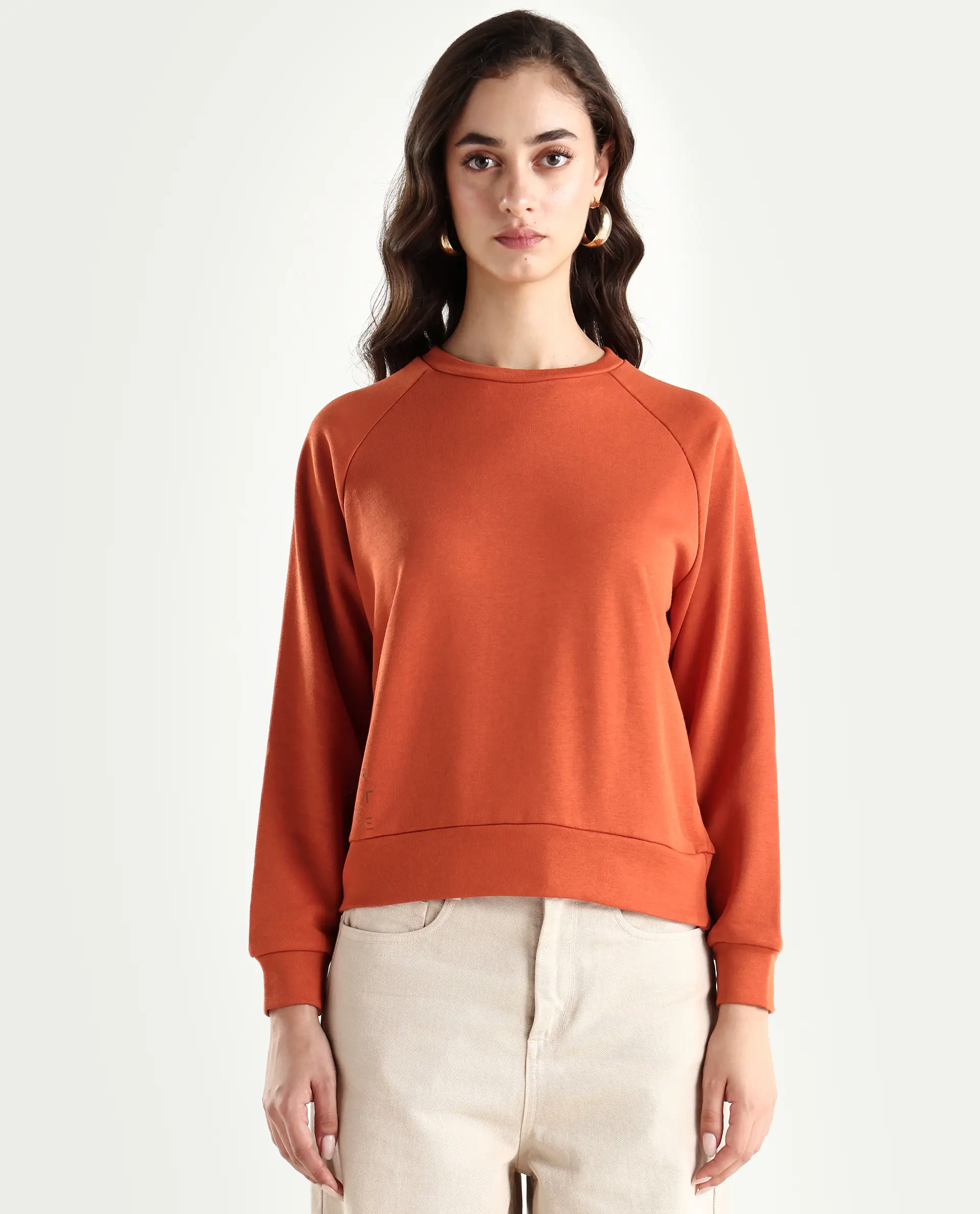 Rareism Women's Medium Weight Terry 290 Gsm Cotton Blend Crew Neck Plain Cuffed Sleeve Relaxed Fit Sweatshirt - Image 3