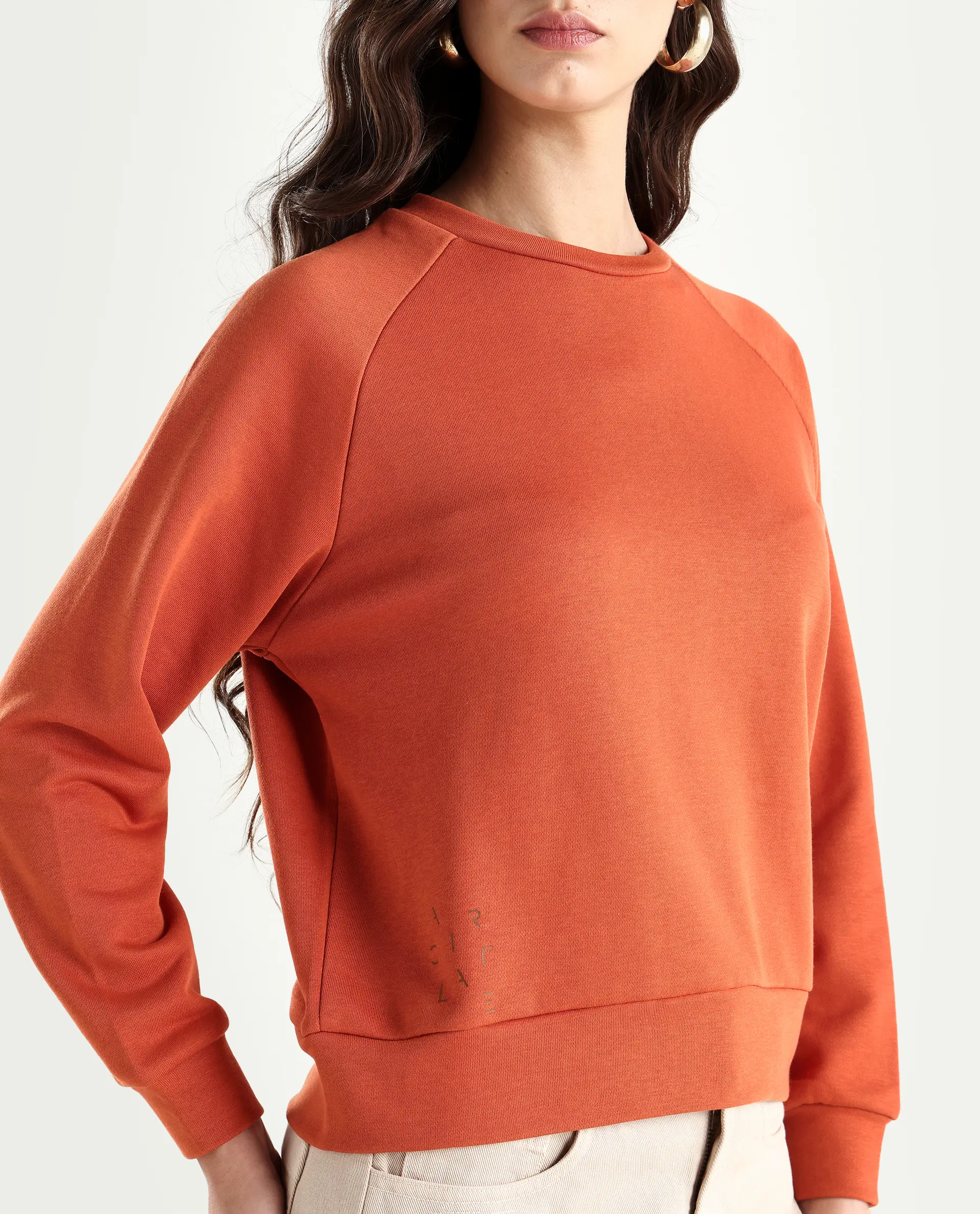 Rareism Women's Medium Weight Terry 290 Gsm Cotton Blend Crew Neck Plain Cuffed Sleeve Relaxed Fit Sweatshirt - Image 4