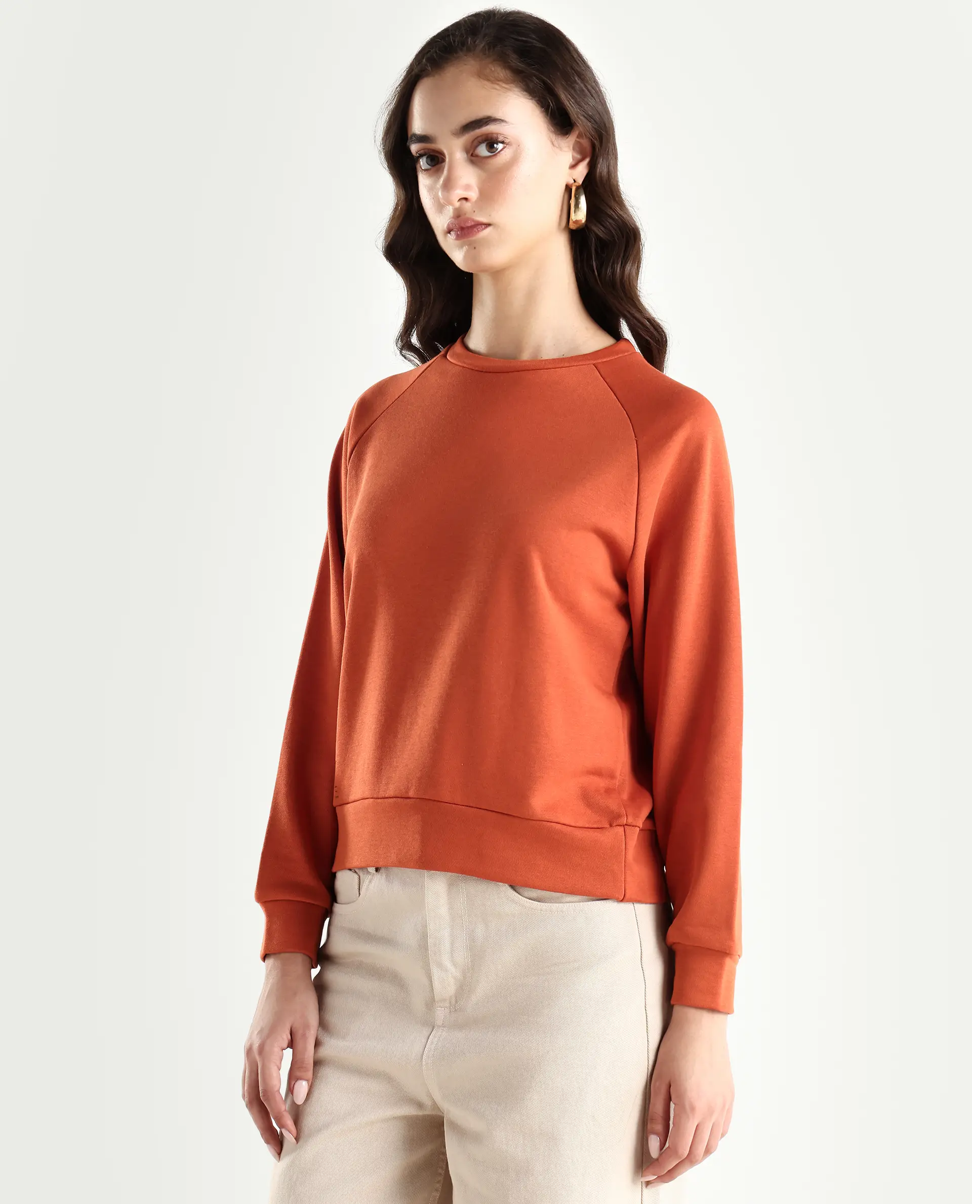 Rareism Women's Medium Weight Terry 290 Gsm Cotton Blend Crew Neck Plain Cuffed Sleeve Relaxed Fit Sweatshirt - Image 5