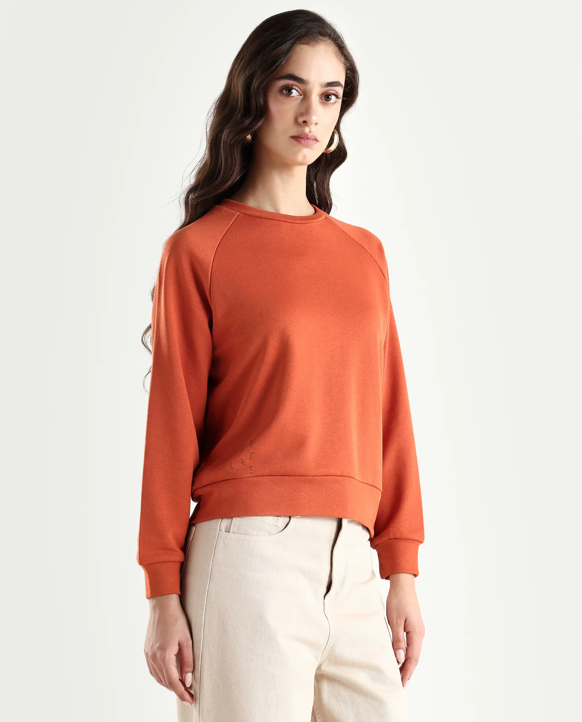 Rareism Women's Medium Weight Terry 290 Gsm Cotton Blend Crew Neck Plain Cuffed Sleeve Relaxed Fit Sweatshirt - Image 6