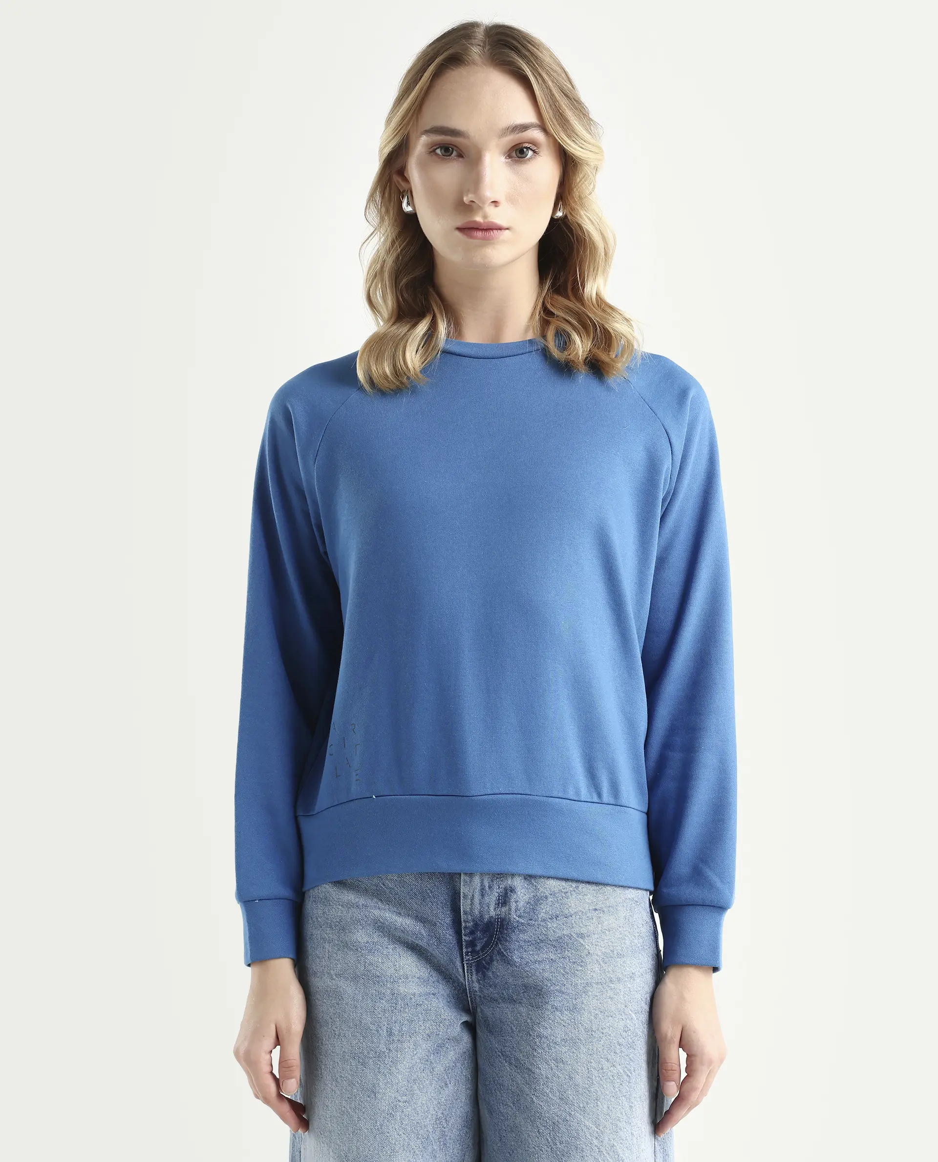 Rareism Women's Medium Weight Terry 290 Gsm Cotton Blend Crew Neck Plain Cuffed Sleeve Relaxed Fit Sweatshirt - Image 3
