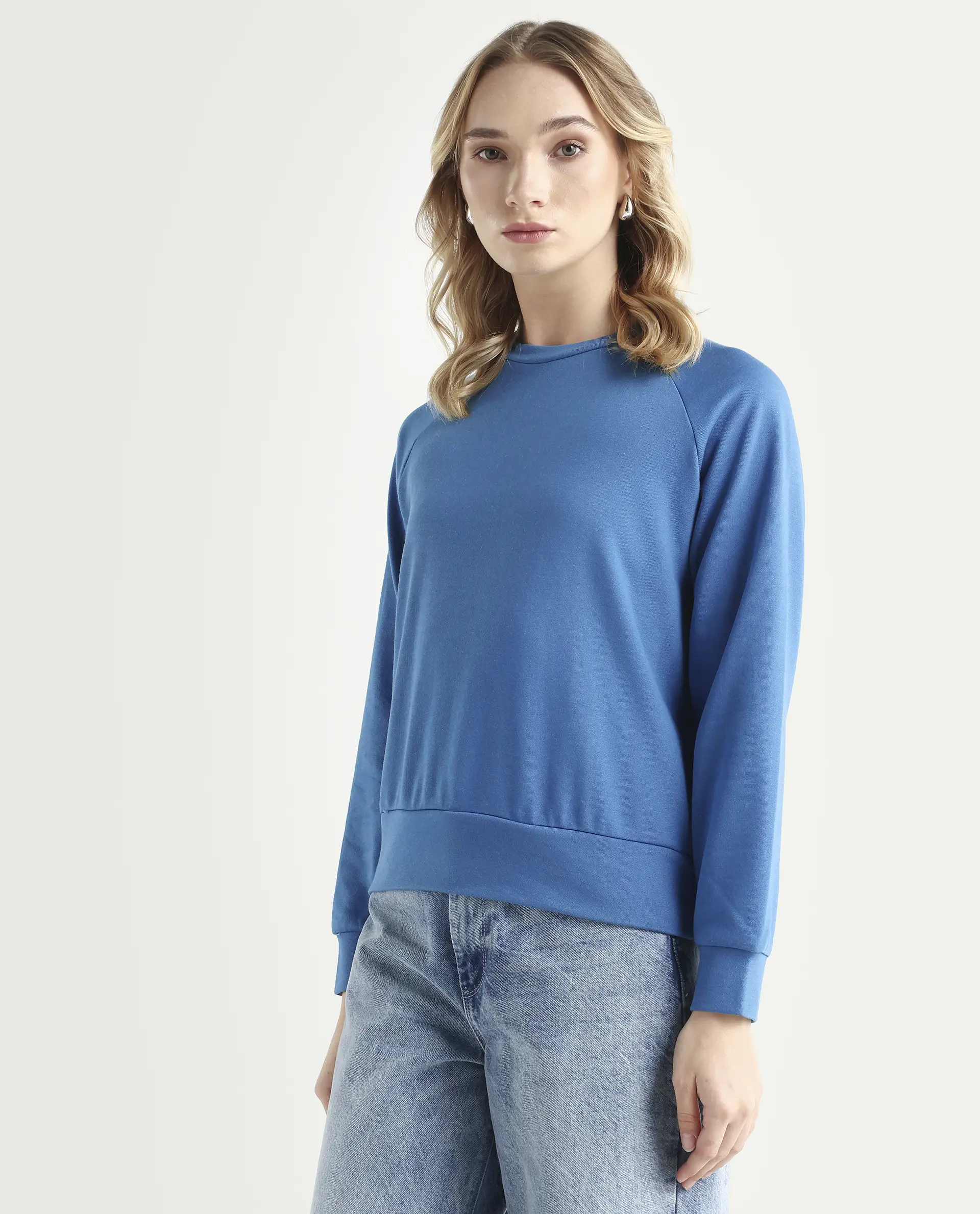 Rareism Women's Medium Weight Terry 290 Gsm Cotton Blend Crew Neck Plain Cuffed Sleeve Relaxed Fit Sweatshirt - Image 6