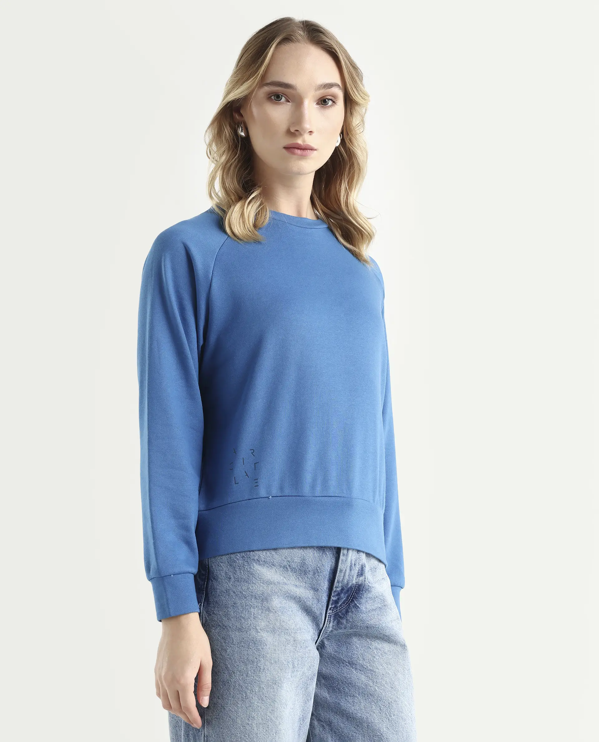 Rareism Women's Medium Weight Terry 290 Gsm Cotton Blend Crew Neck Plain Cuffed Sleeve Relaxed Fit Sweatshirt - Image 7