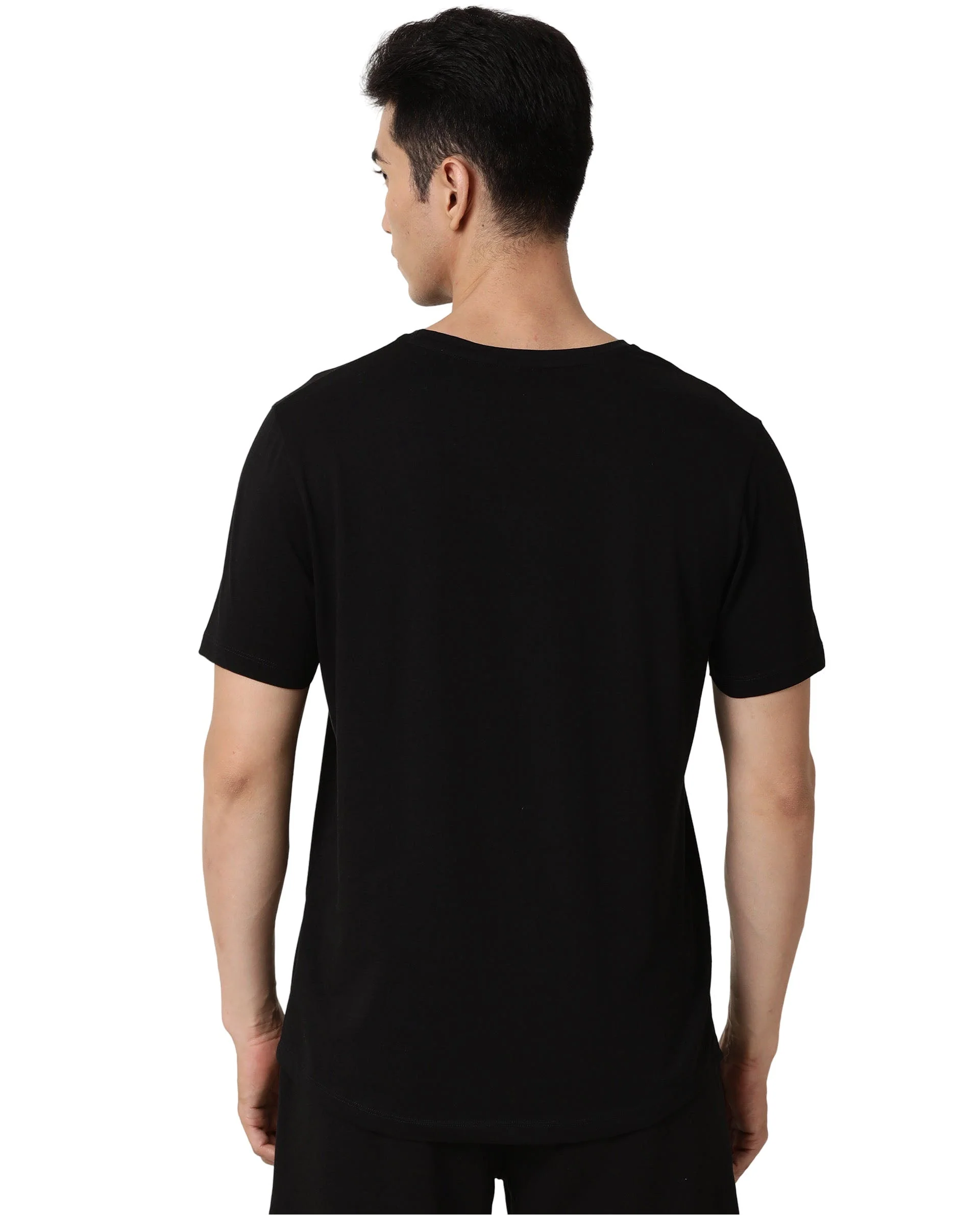 Rare Rabbit Articale Men's Caxel Double Black Crew Neck Offset Brand Print Half Sleeves T-Shirt - Image 5