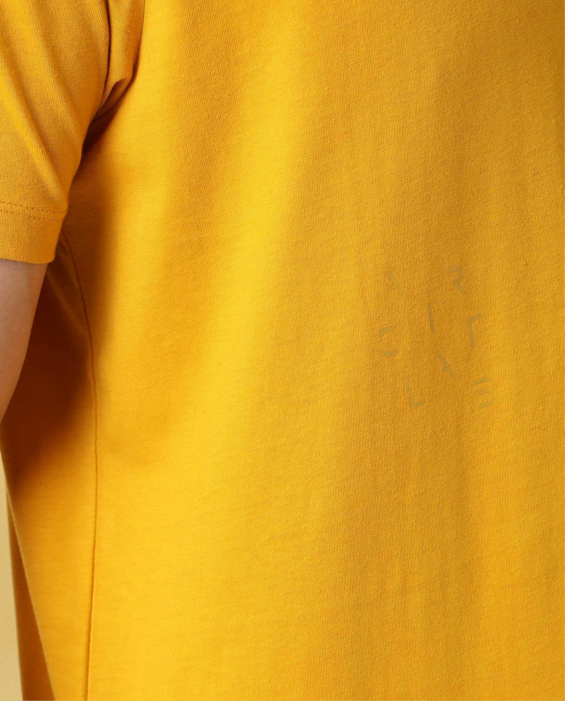Rare Rabbit Articale Men's Caxel French Mustard Crew Neck Offset Brand Print Half Sleeves T-Shirt - Image 4