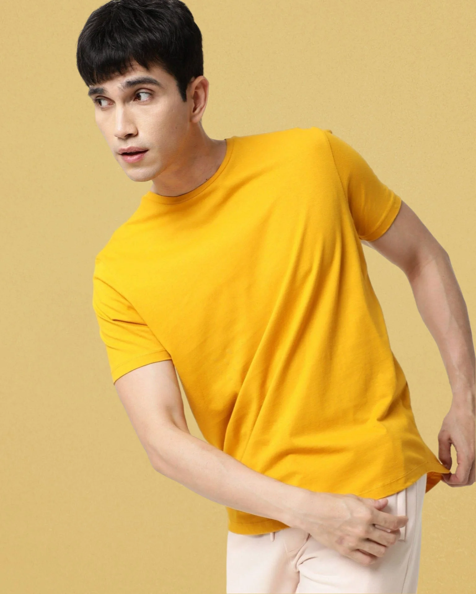 Rare Rabbit Articale Men's Caxel French Mustard Crew Neck Offset Brand Print Half Sleeves T-Shirt - Image 5