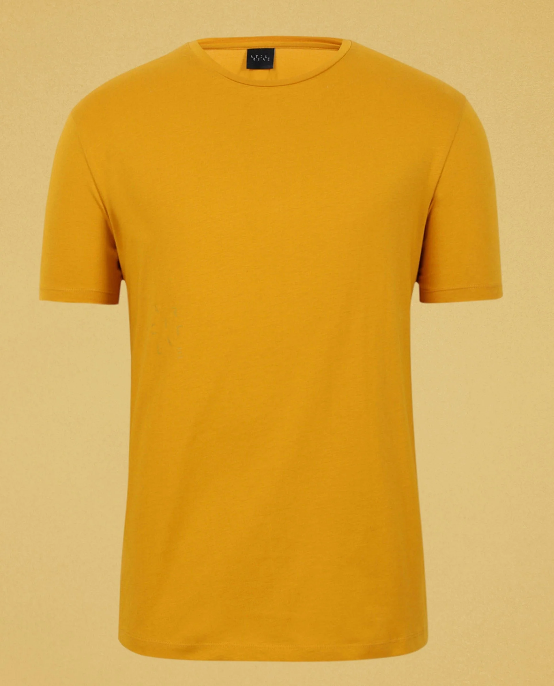 Rare Rabbit Articale Men's Caxel French Mustard Crew Neck Offset Brand Print Half Sleeves T-Shirt - Image 6