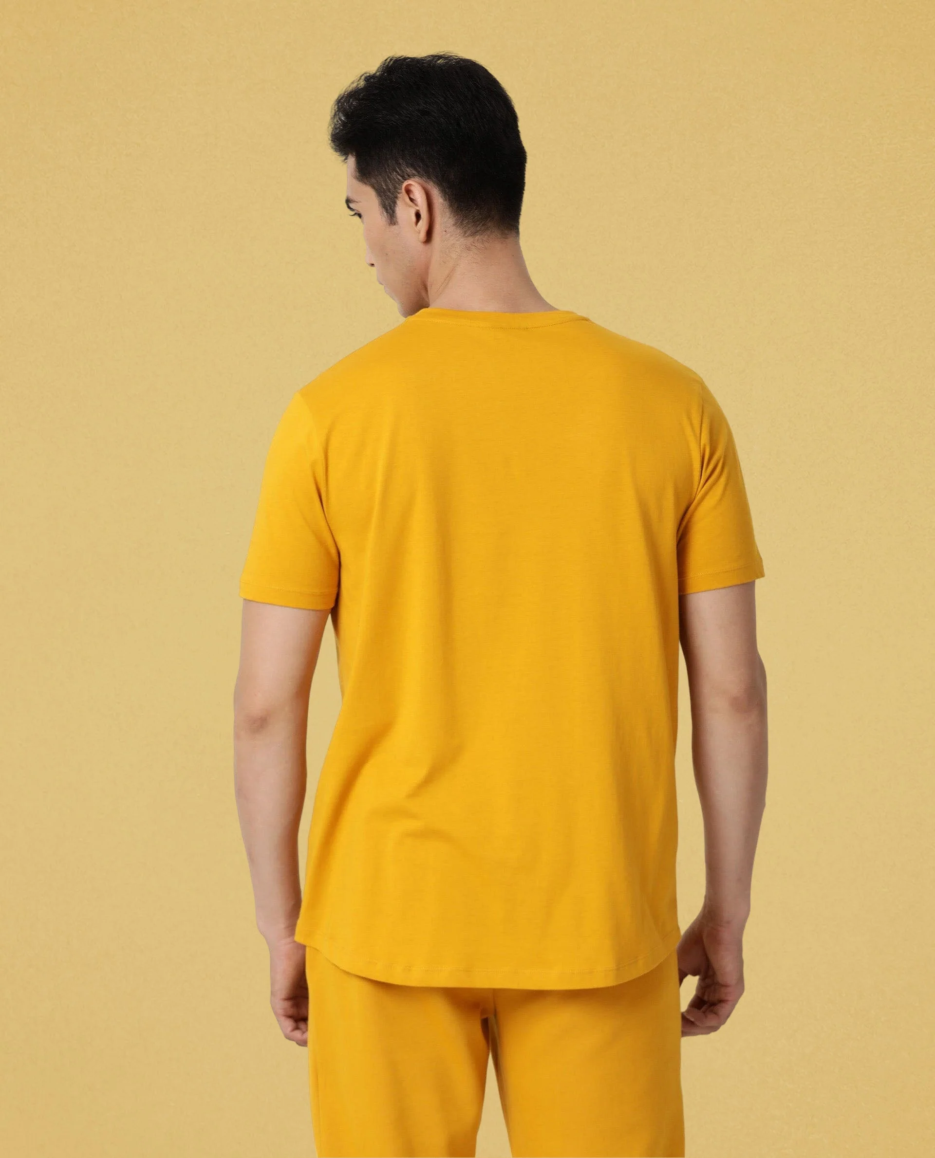 Rare Rabbit Articale Men's Caxel French Mustard Crew Neck Offset Brand Print Half Sleeves T-Shirt - Image 7