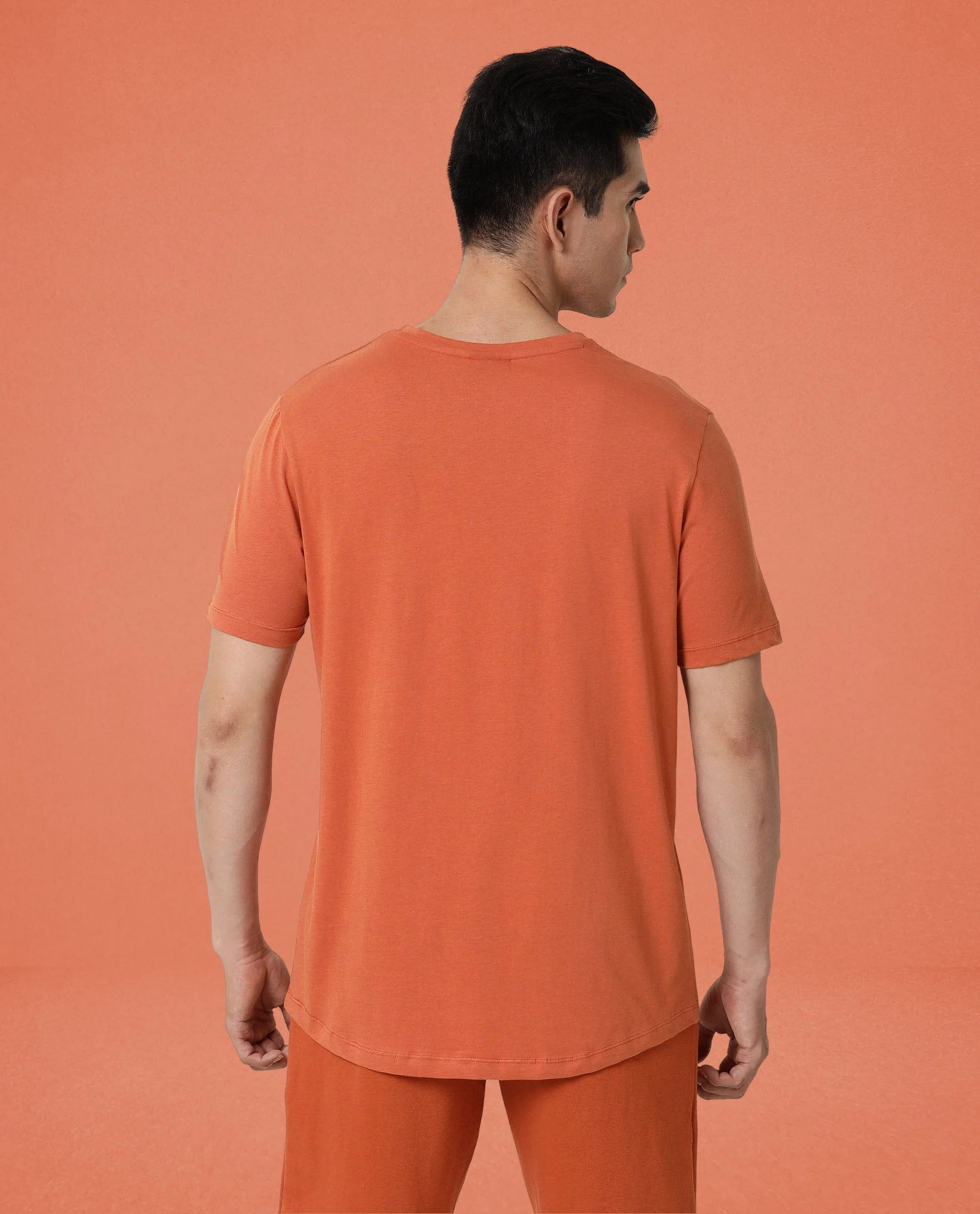 Rare Rabbit Articale Men's Caxel Tangy Orange Crew Neck Offset Brand Print Half Sleeves T-Shirt - Image 5