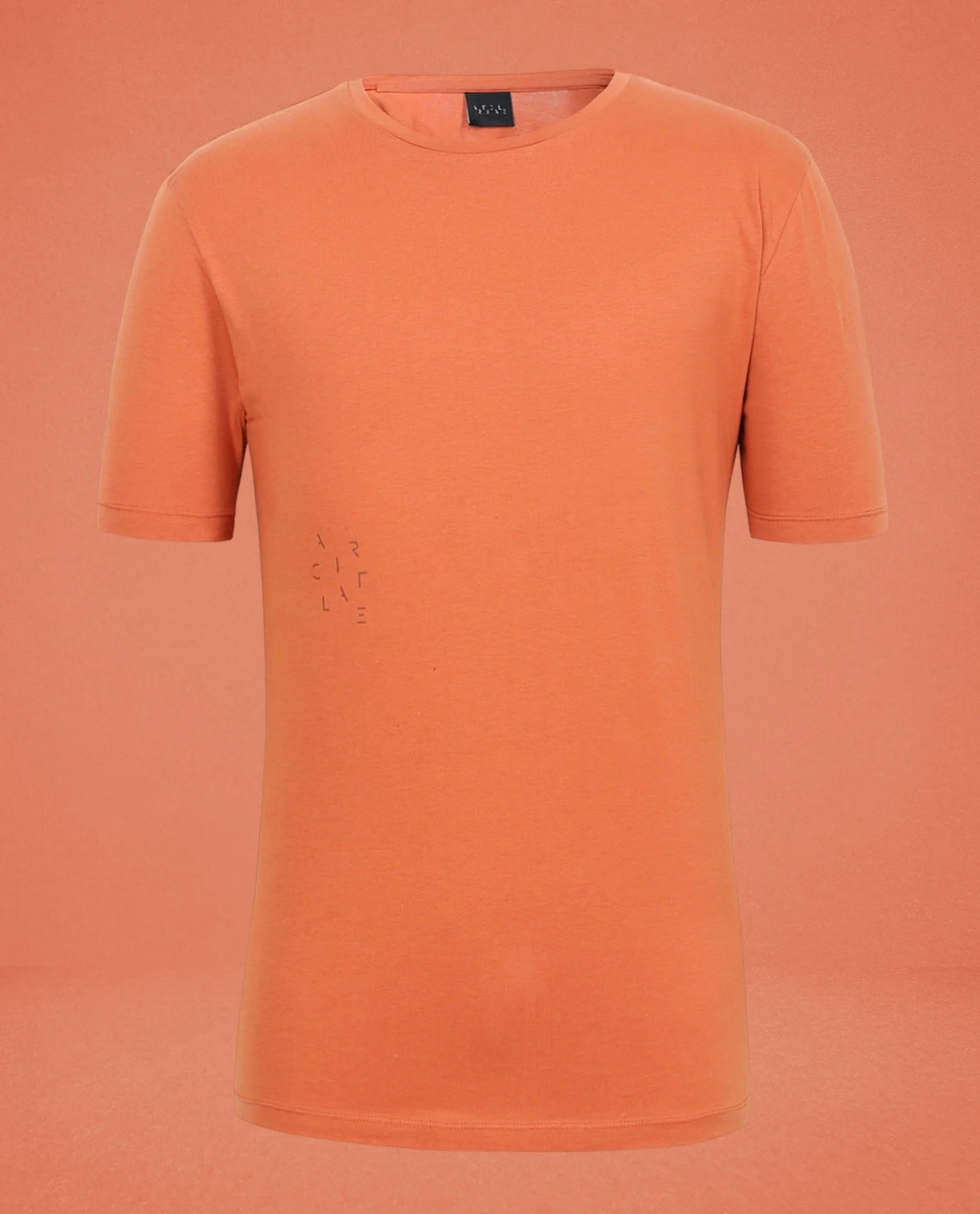 Rare Rabbit Articale Men's Caxel Tangy Orange Crew Neck Offset Brand Print Half Sleeves T-Shirt - Image 6