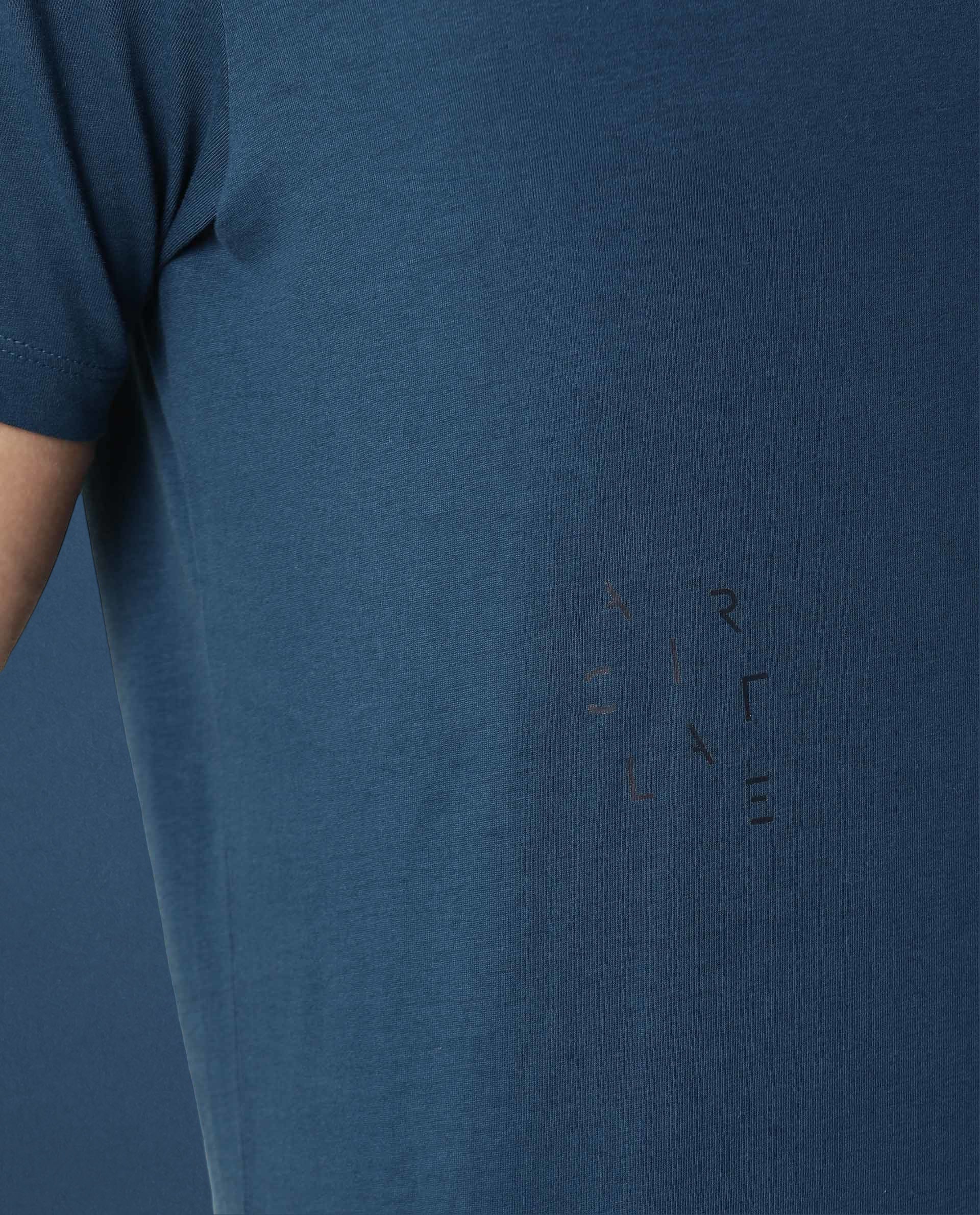 Rare Rabbit Articale Men's Caxel Oyster Teal Crew Neck Offset Brand Print Half Sleeves T-Shirt - Image 2