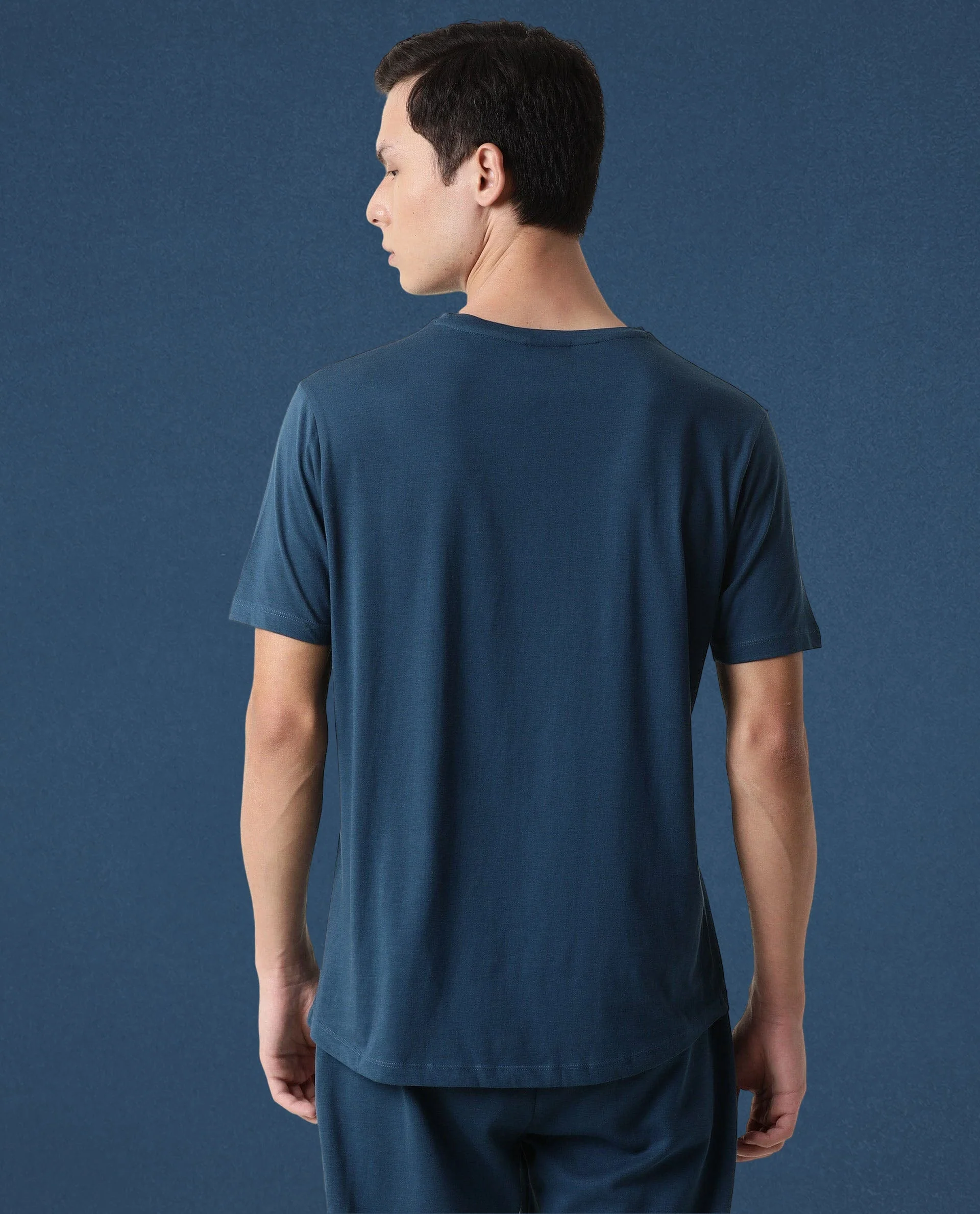 Rare Rabbit Articale Men's Caxel Oyster Teal Crew Neck Offset Brand Print Half Sleeves T-Shirt - Image 5