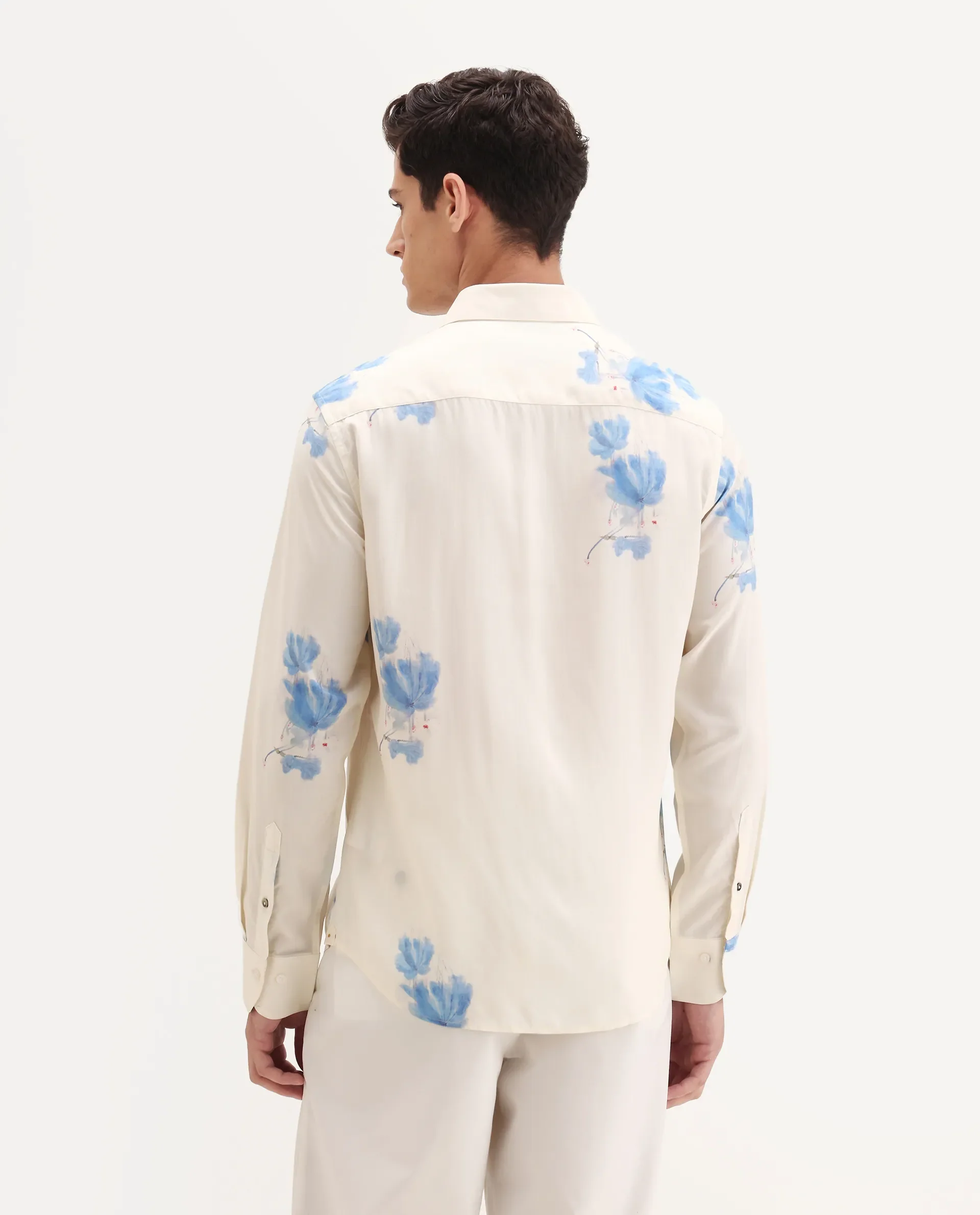 Rare Rabbit Men's Cazar-25 Off White Viscose Blend Fabric Spread Collar Regular Fit Floral Print Shirt - Image 7