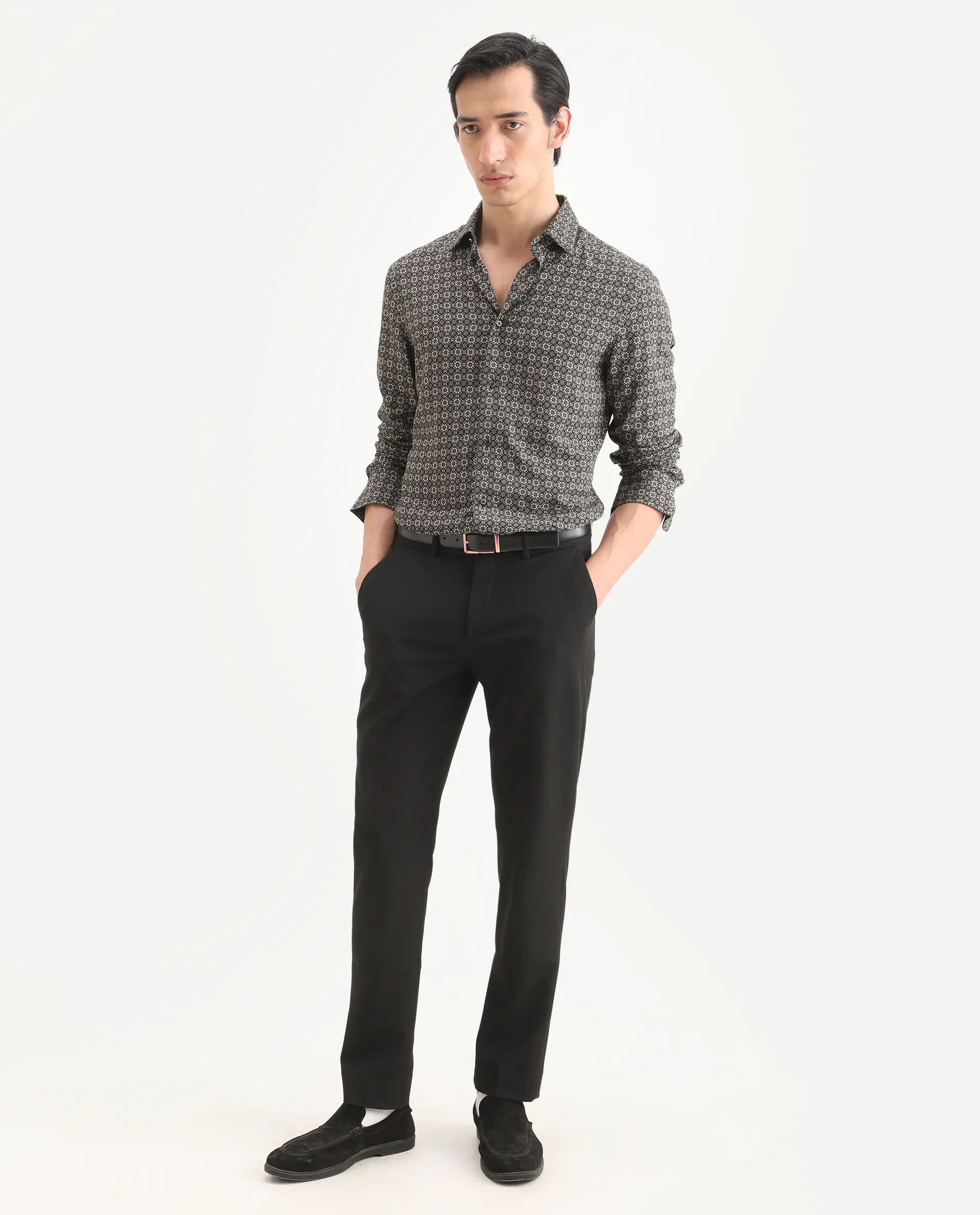 Rare Rabbit Men's Cazn Black Viscose Fabric Full Sleeve Spread Collar Regular Fit Geometric Print Shirt - Image 2