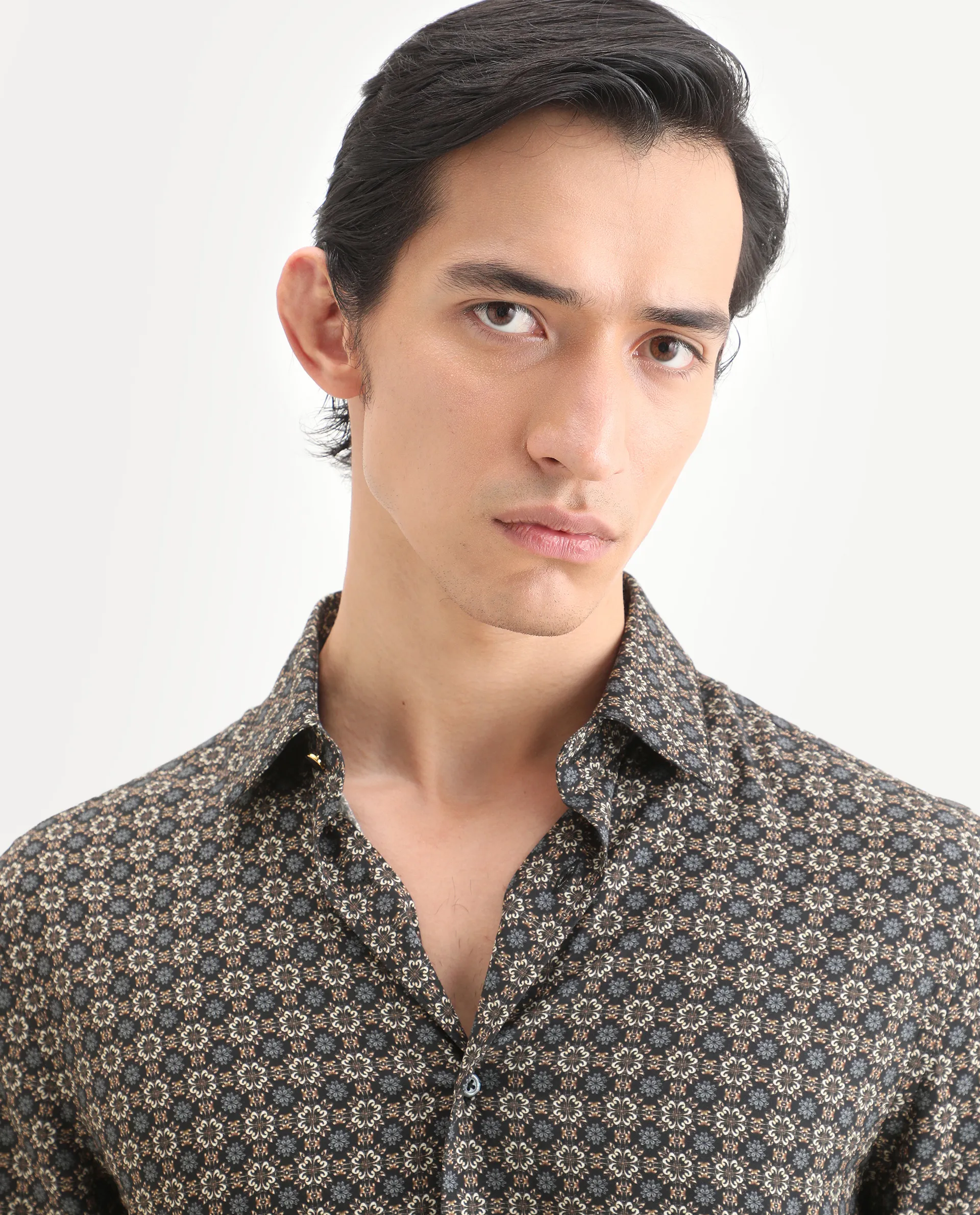 Rare Rabbit Men's Cazn Black Viscose Fabric Full Sleeve Spread Collar Regular Fit Geometric Print Shirt - Image 4