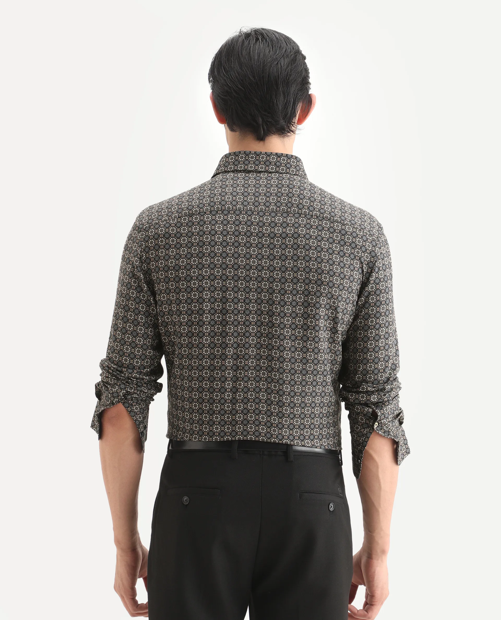 Rare Rabbit Men's Cazn Black Viscose Fabric Full Sleeve Spread Collar Regular Fit Geometric Print Shirt - Image 8