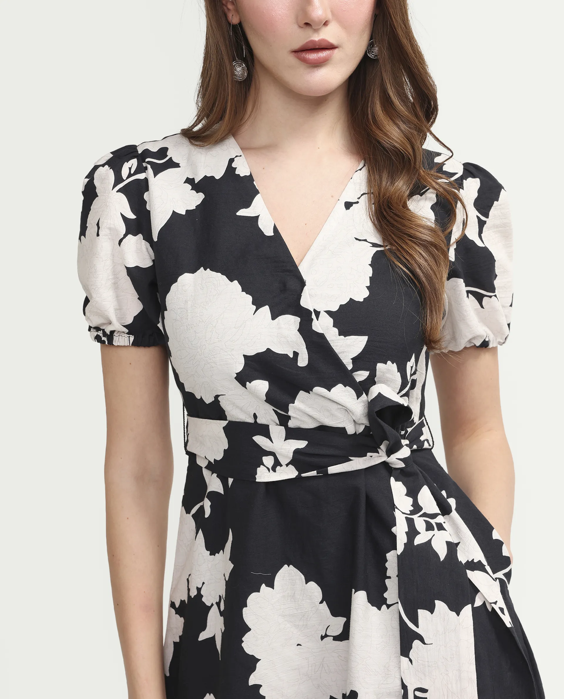 Rareism Women's Cazzy Black Cotton Half Sleeve Flared Floral Print Dress - Image 3