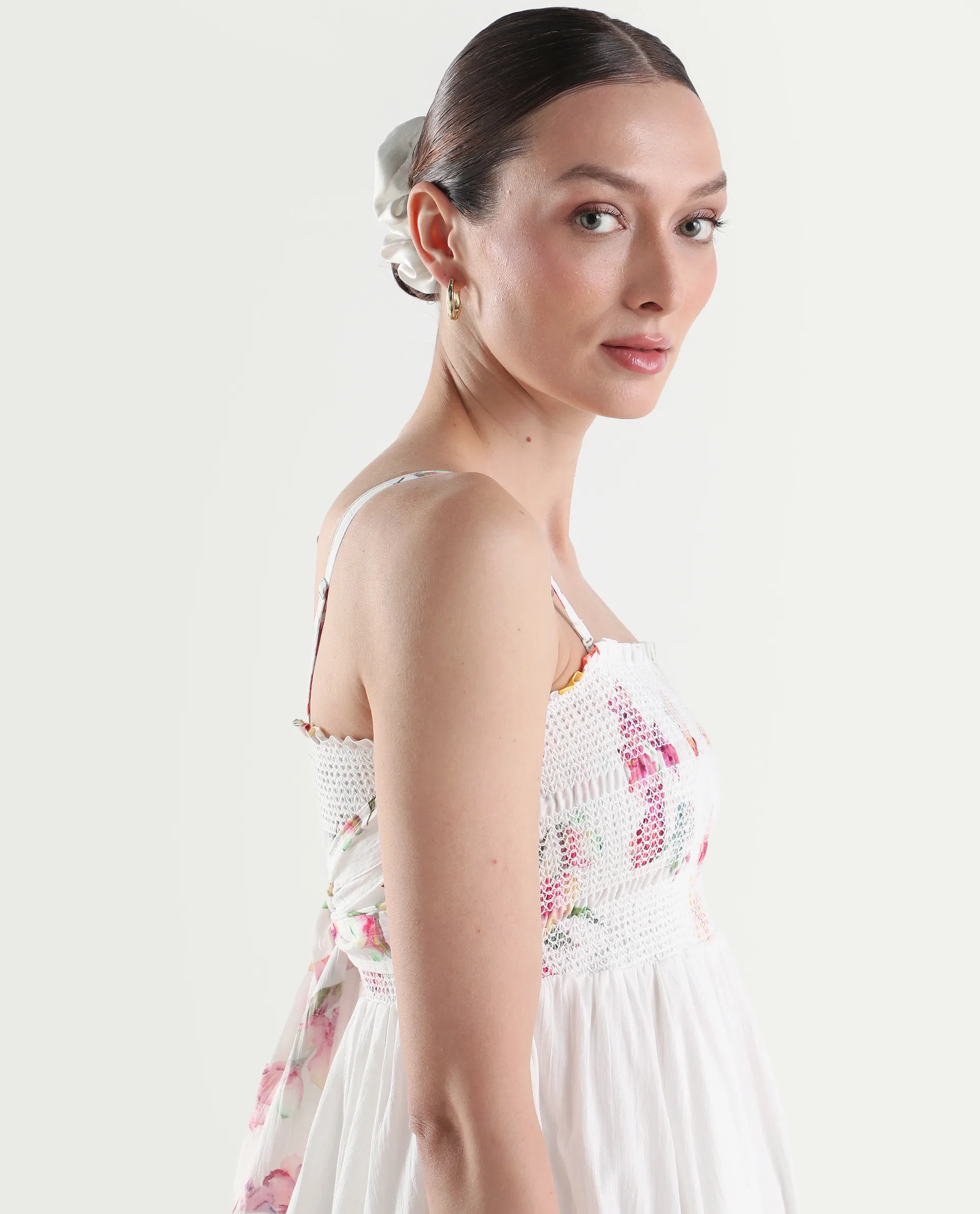 Rareism Women's Ceana Off White Cotton Sleeveless Fit And Flare Floral Print Dress - Image 4