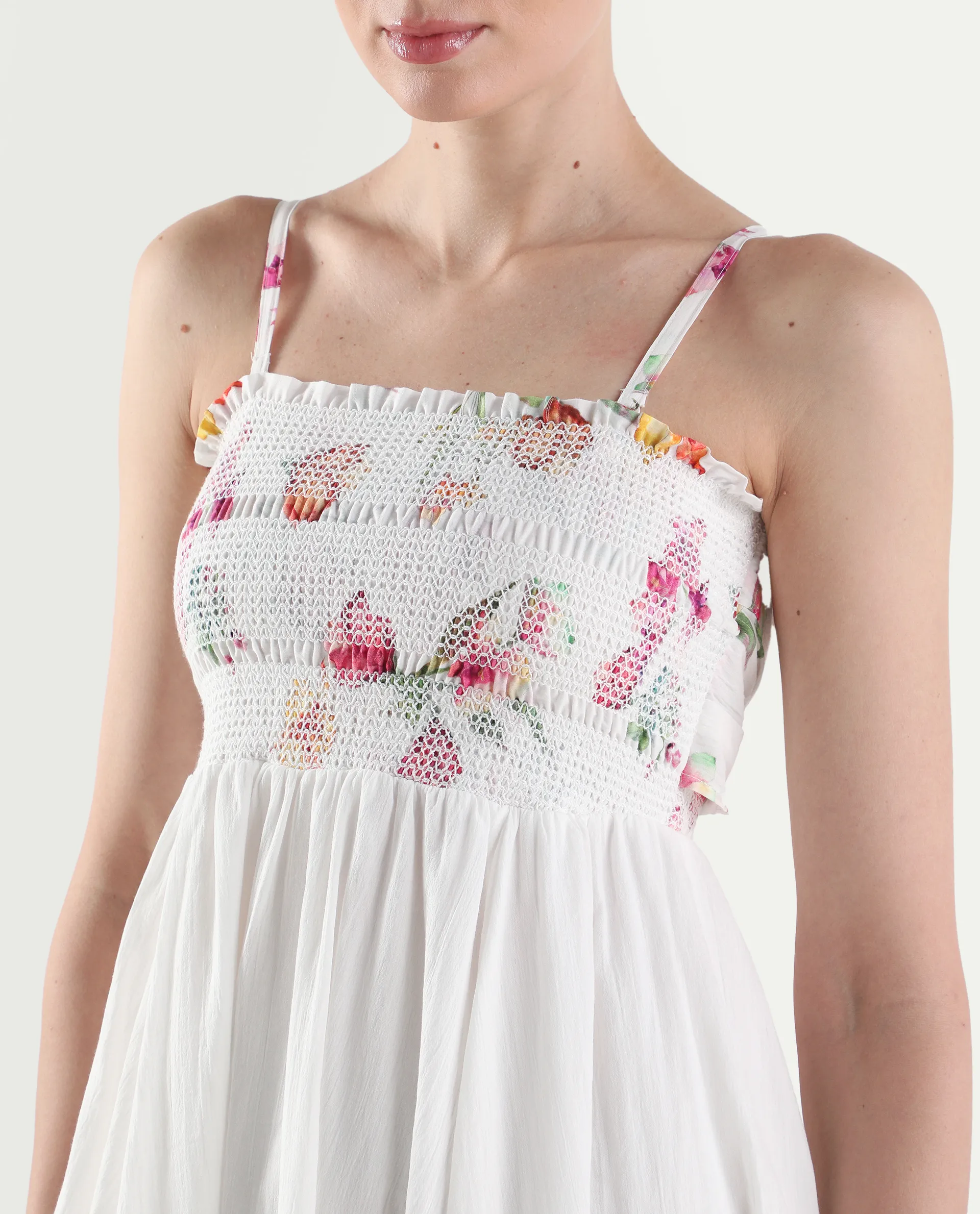 Rareism Women's Ceana Off White Cotton Sleeveless Fit And Flare Floral Print Dress - Image 5