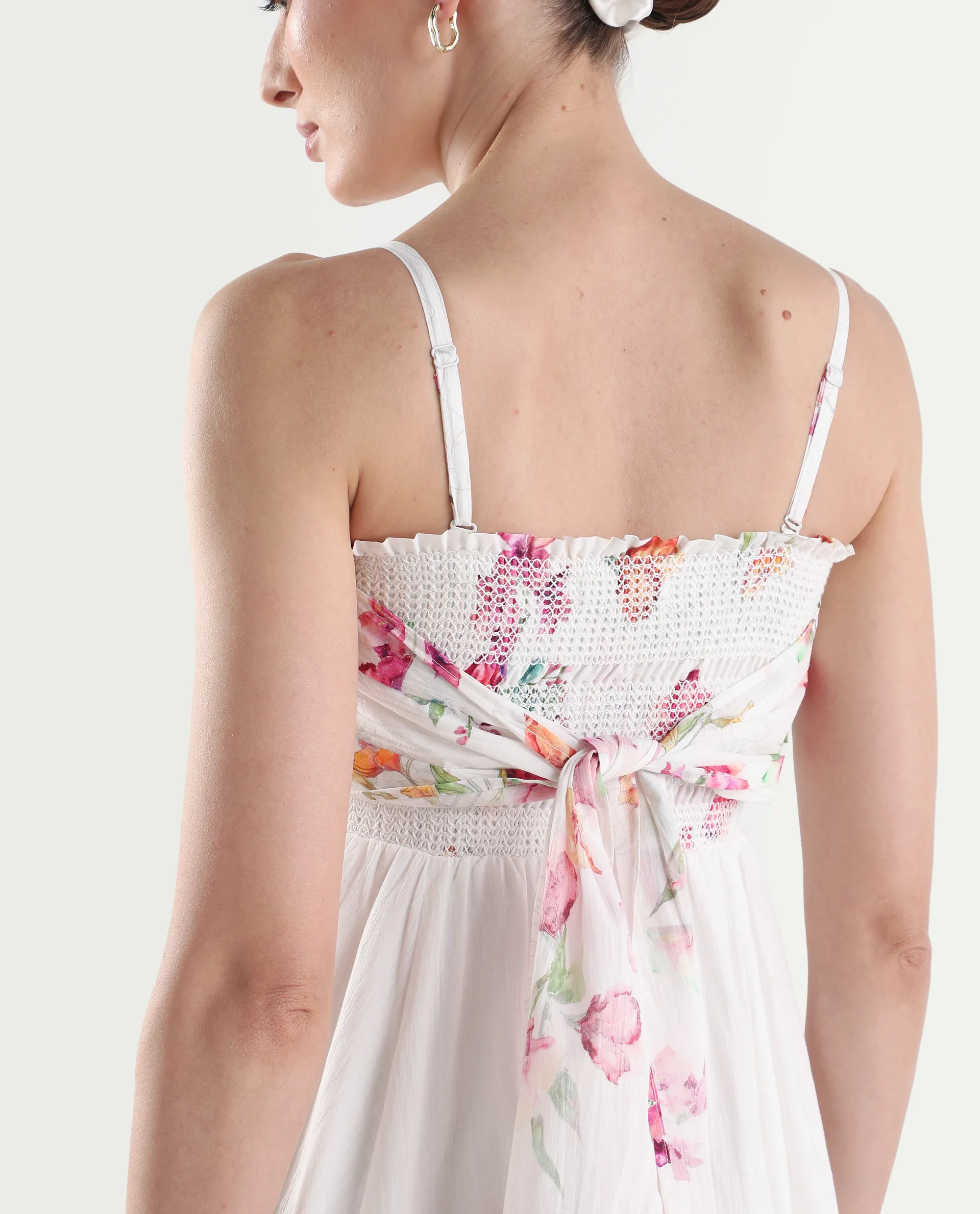 Rareism Women's Ceana Off White Cotton Sleeveless Fit And Flare Floral Print Dress - Image 6