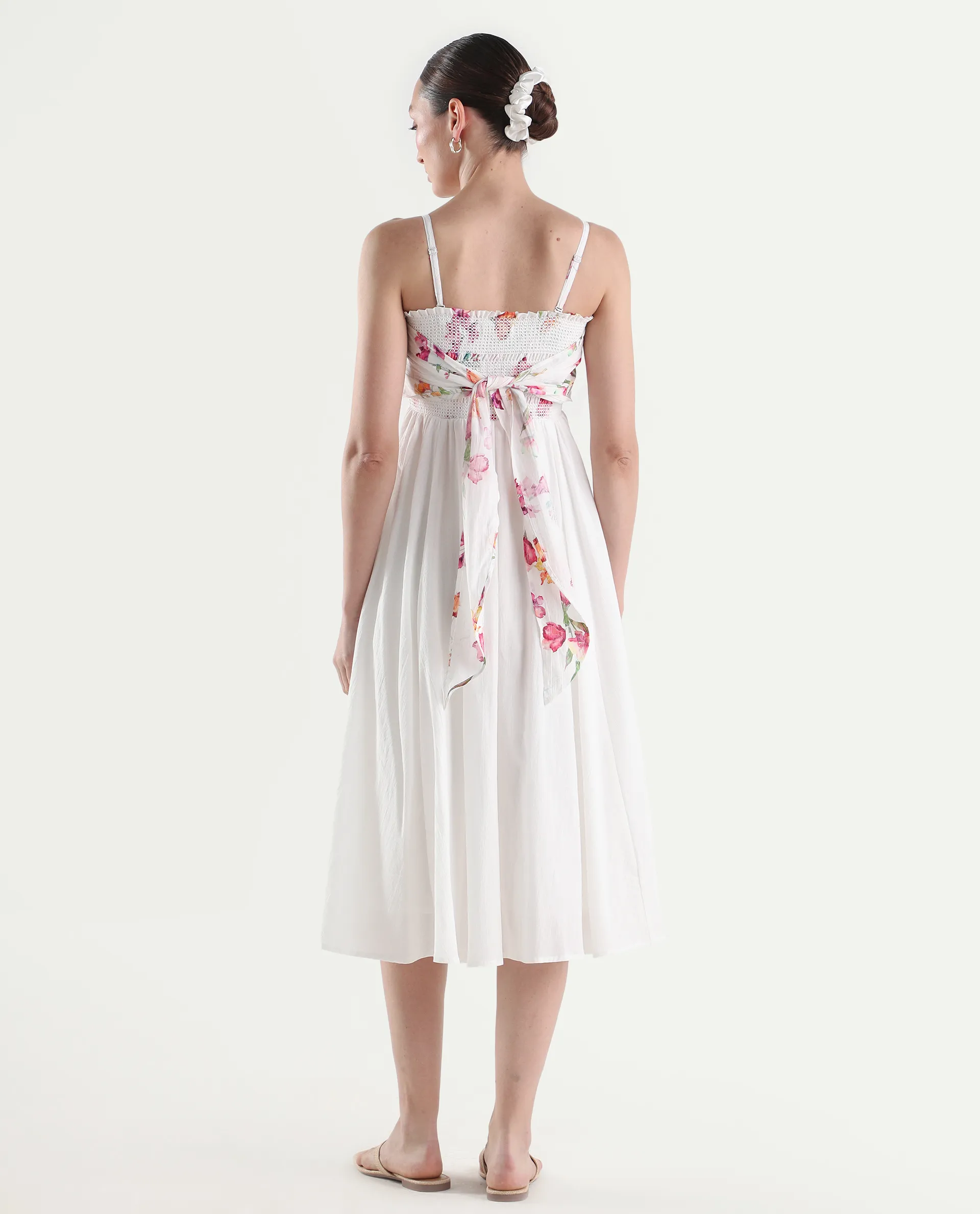 Rareism Women's Ceana Off White Cotton Sleeveless Fit And Flare Floral Print Dress - Image 9