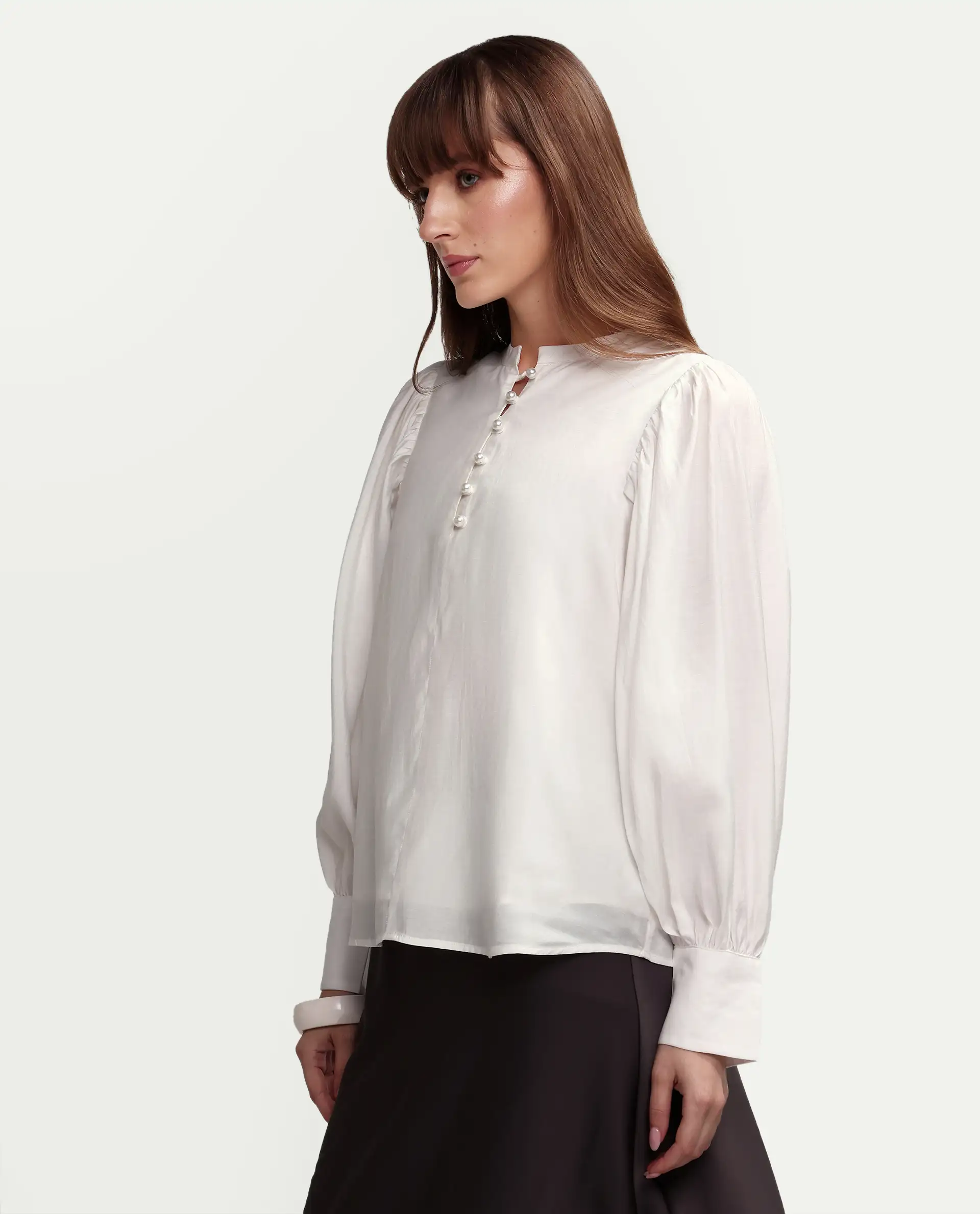 Rareism Women's Ceca Off White Viscose Blend Full Sleeve Relaxed Fit Plain Top - Image 5