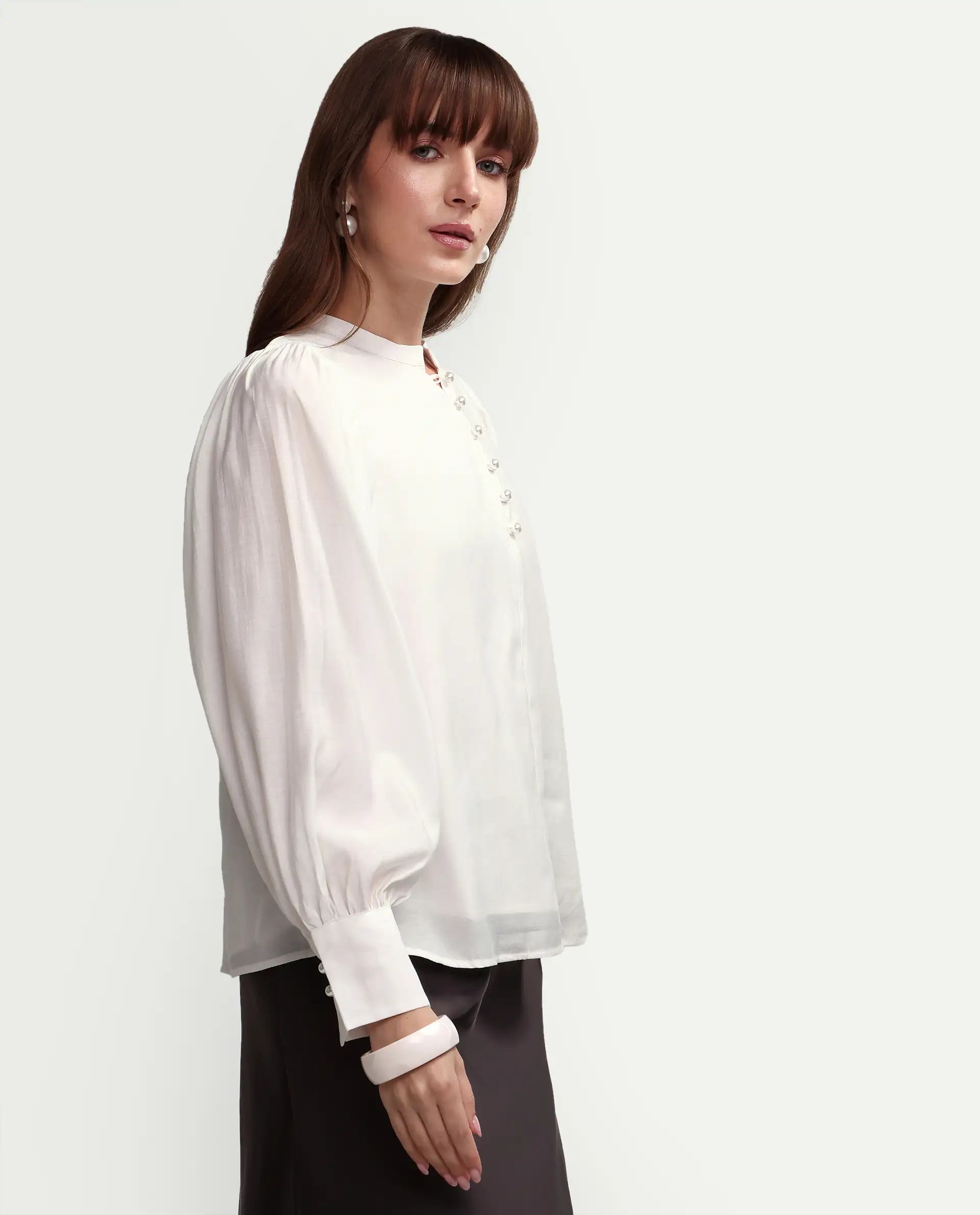 Rareism Women's Ceca Off White Viscose Blend Full Sleeve Relaxed Fit Plain Top - Image 6