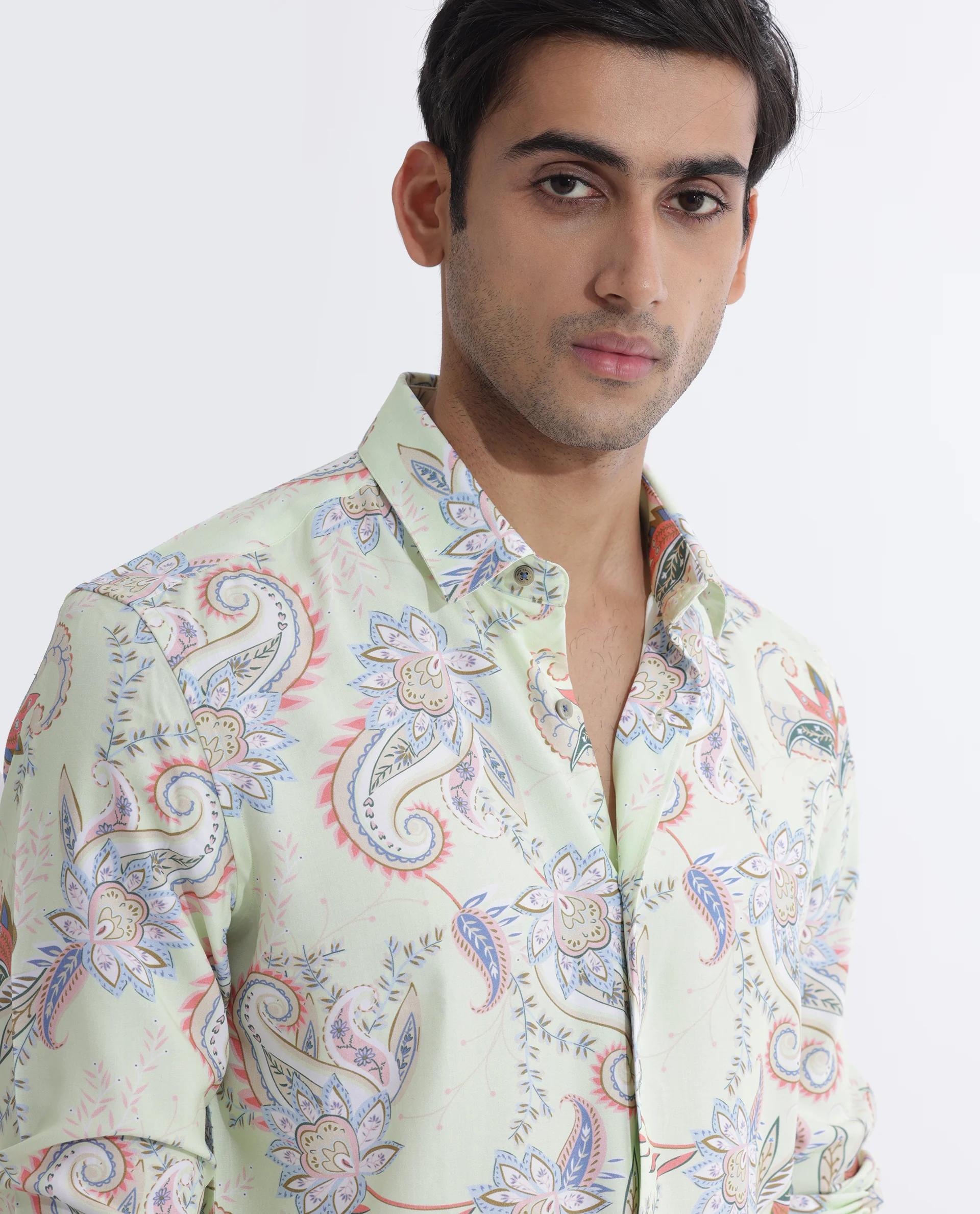 Rare Rabbit Men's Cecilia Green Viscose Paisley Print Regular Fit Full Sleeve Collared Shirt - Image 6