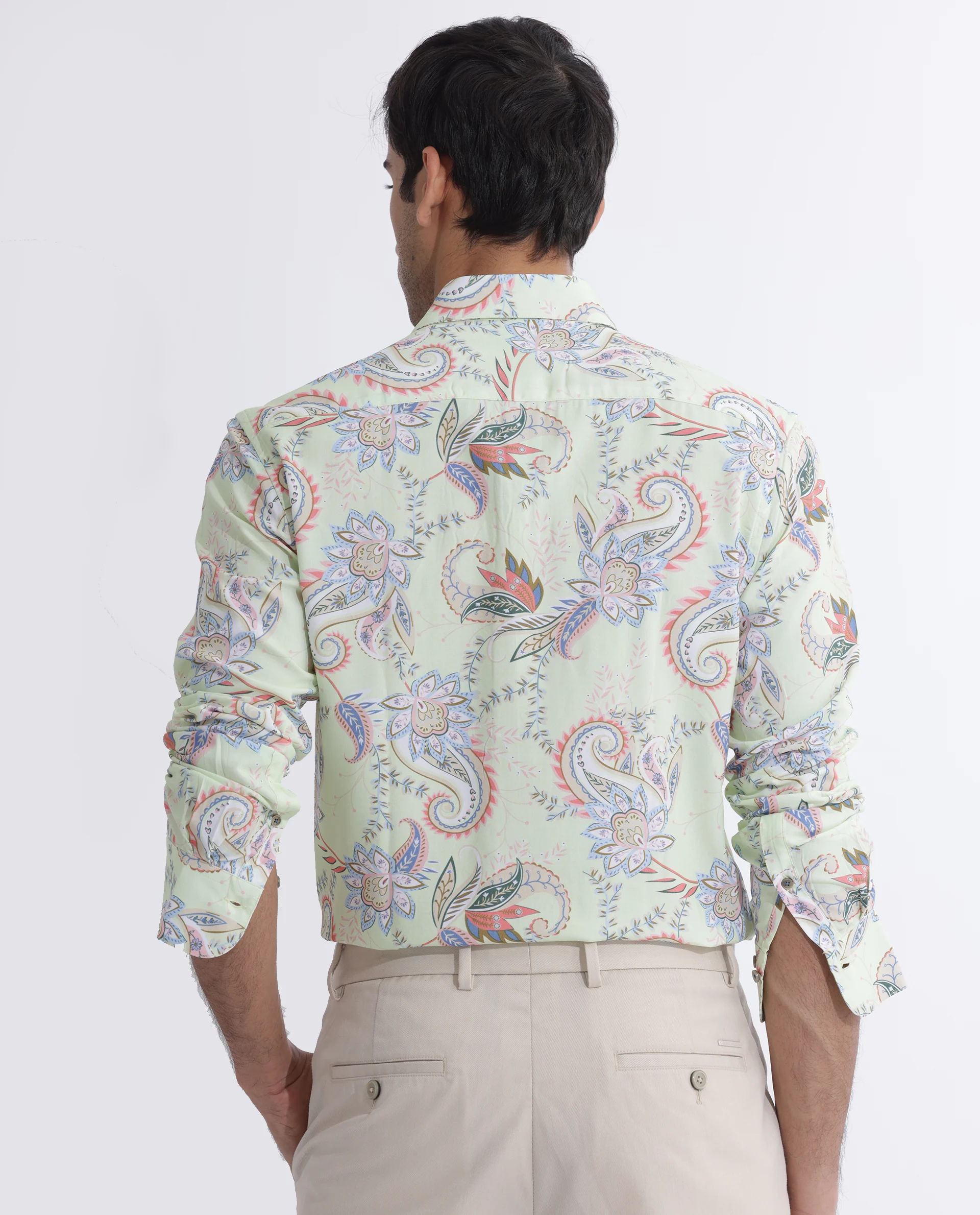 Rare Rabbit Men's Cecilia Green Viscose Paisley Print Regular Fit Full Sleeve Collared Shirt - Image 8