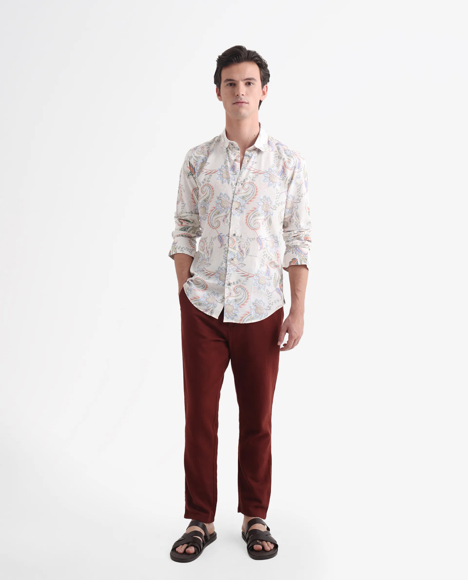 Rare Rabbit Men's Cecilia Off White Viscose Paisley Print Regular Fit Full Sleeve Collared Shirt - Image 2