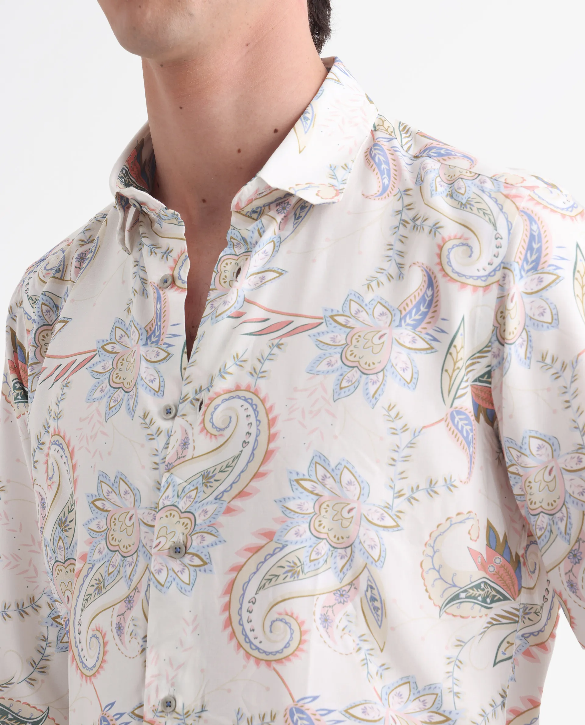 Rare Rabbit Men's Cecilia Off White Viscose Paisley Print Regular Fit Full Sleeve Collared Shirt - Image 3