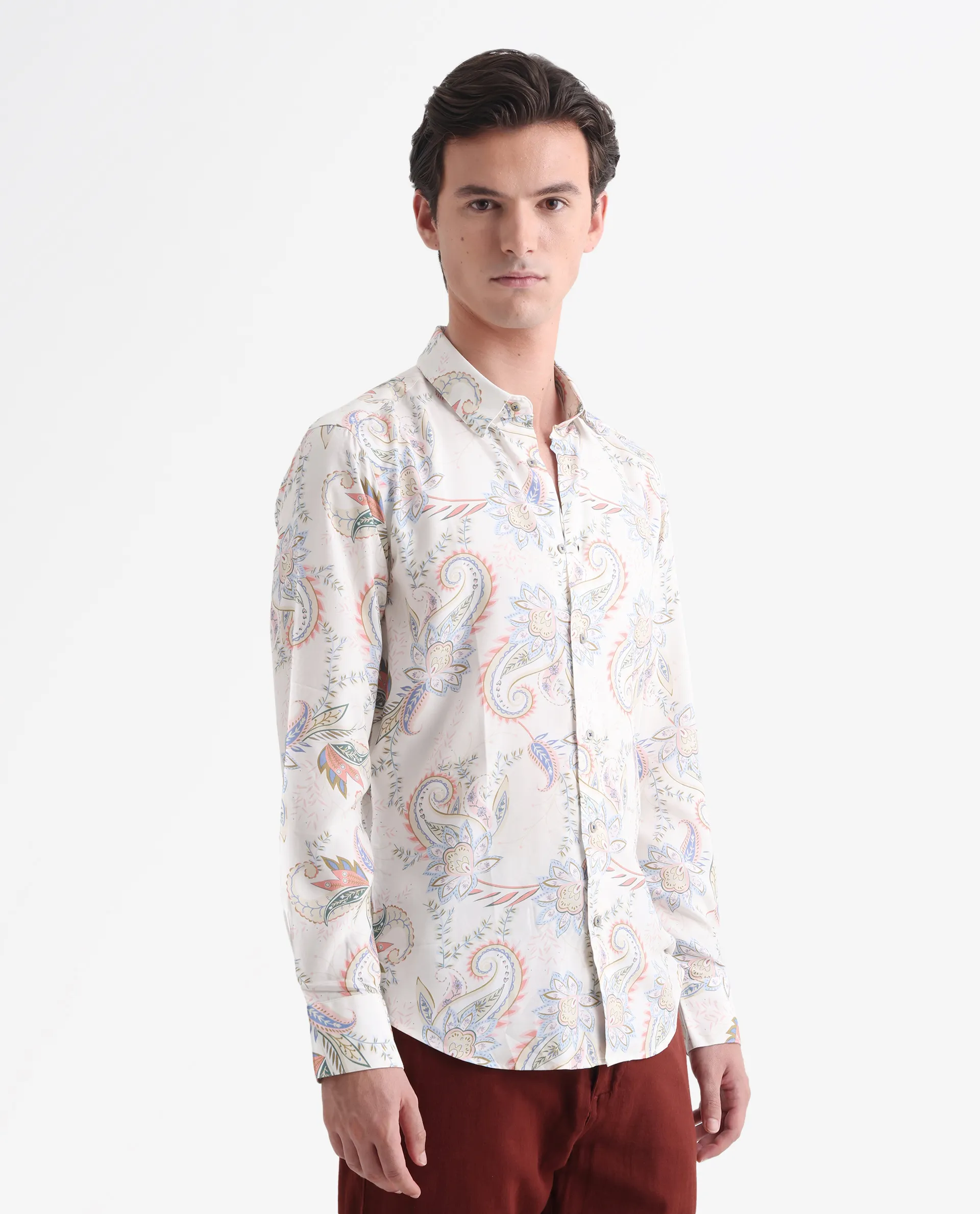 Rare Rabbit Men's Cecilia Off White Viscose Paisley Print Regular Fit Full Sleeve Collared Shirt - Image 5