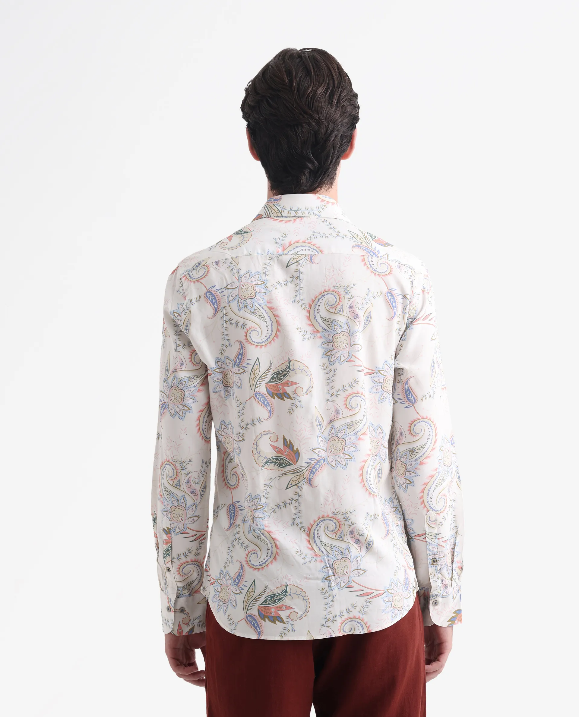 Rare Rabbit Men's Cecilia Off White Viscose Paisley Print Regular Fit Full Sleeve Collared Shirt - Image 7