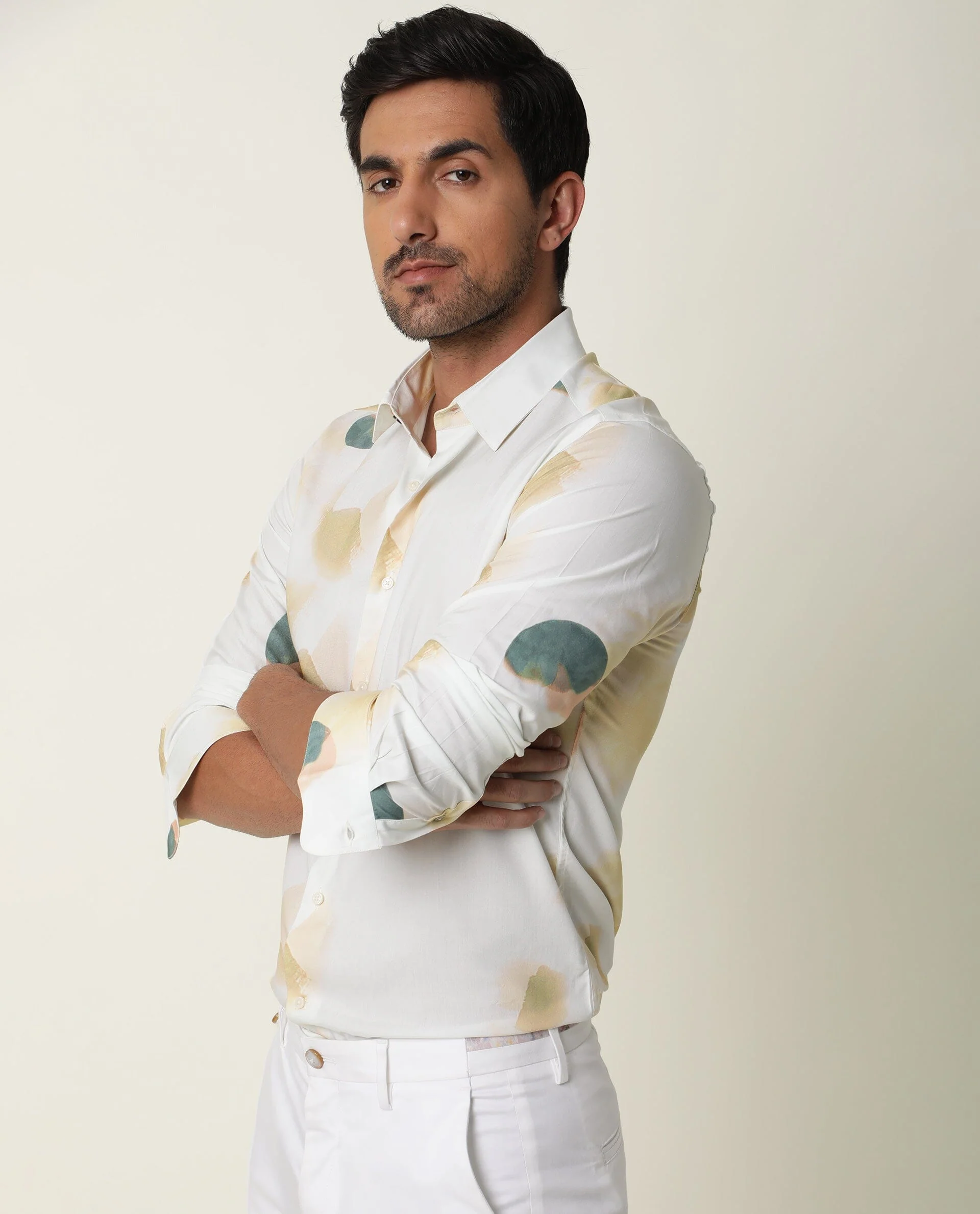 Rare Rabbit Men's Cedar Green Viscose Abstract Print Regular Fit Full Sleeve Collared Shirt - Image 6