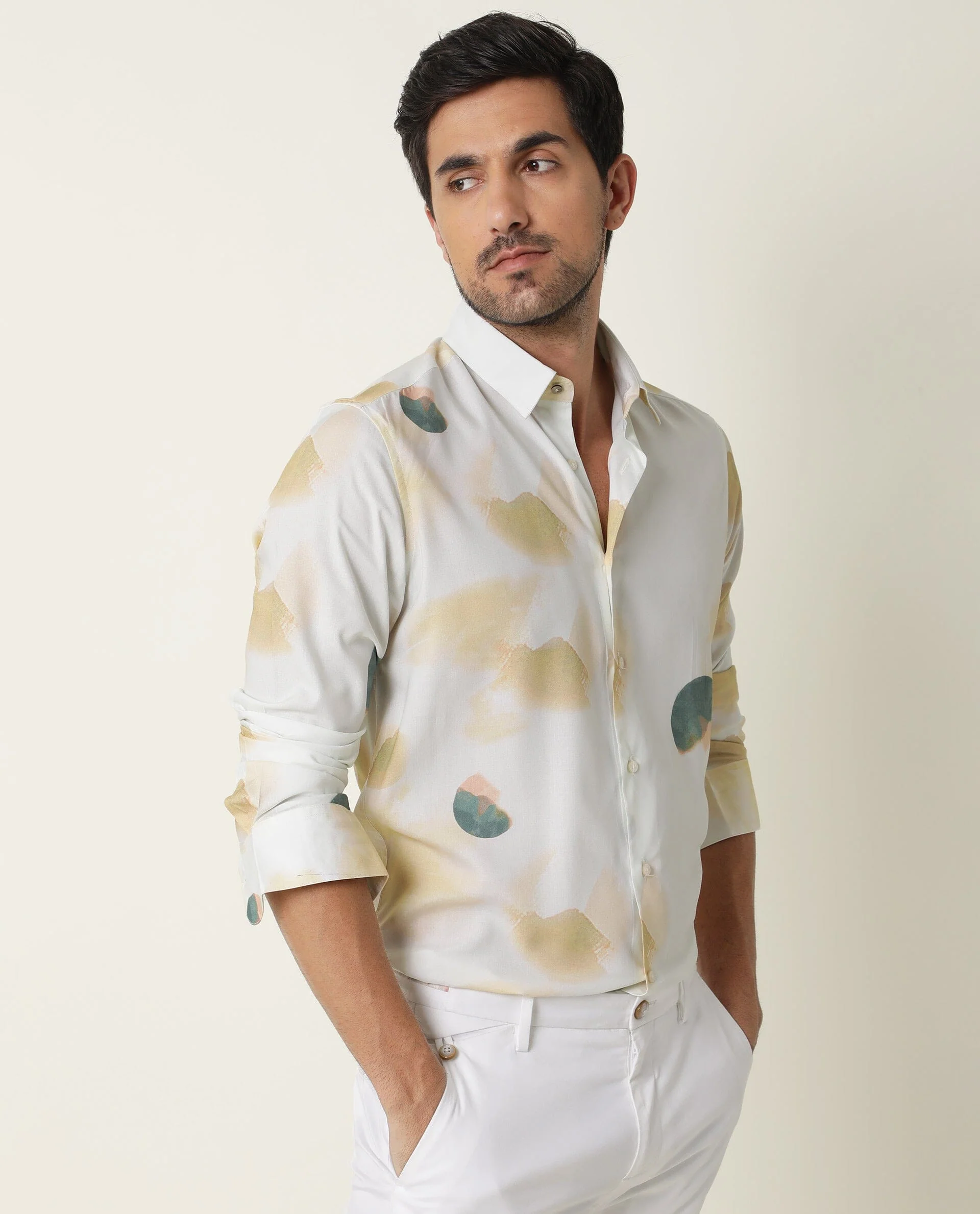 Rare Rabbit Men's Cedar Green Viscose Abstract Print Regular Fit Full Sleeve Collared Shirt - Image 7
