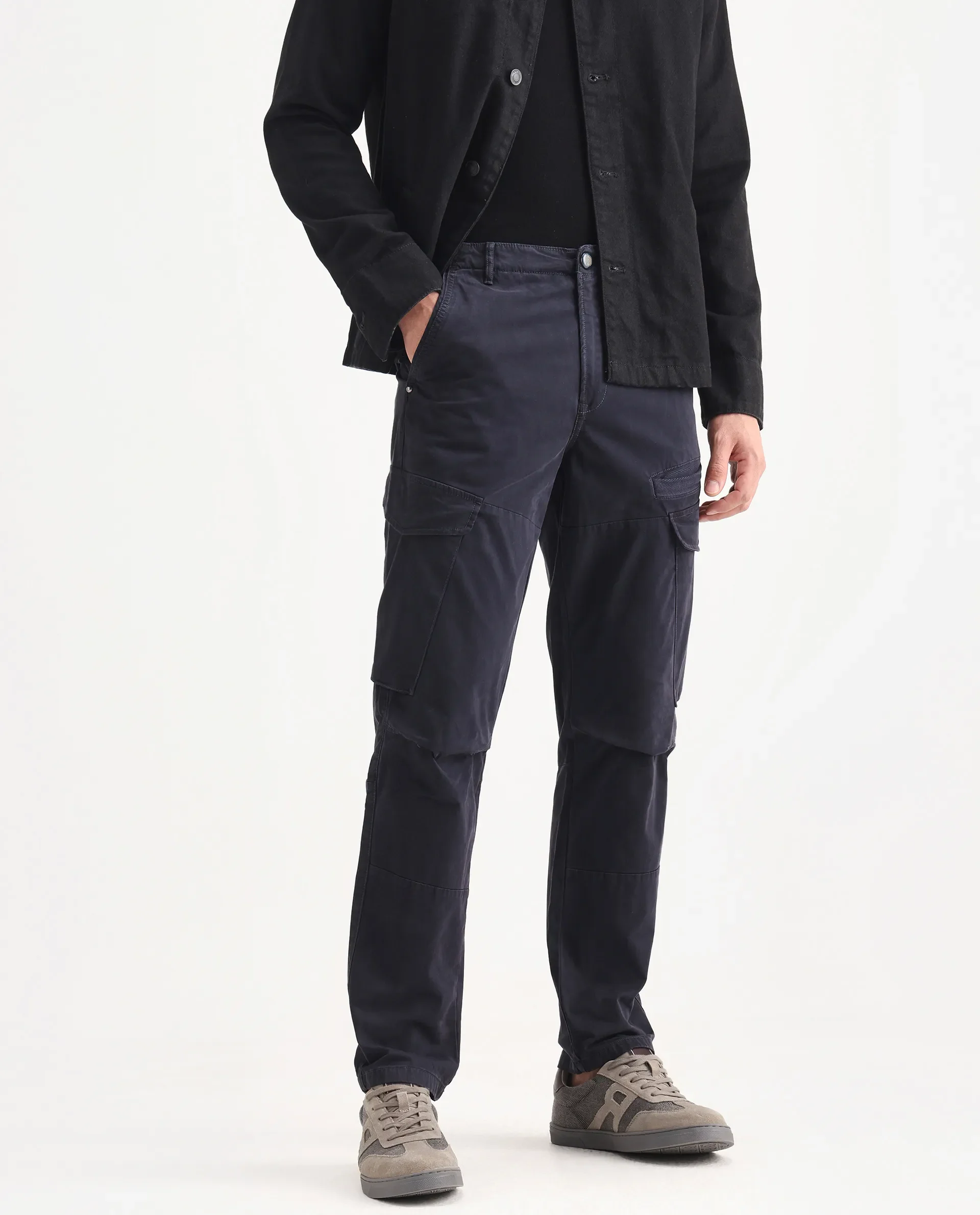Rare Rabbit Men's Ceder-1 Dark Navy Cotton Blend Plain Regular Fit Trouser - Image 2