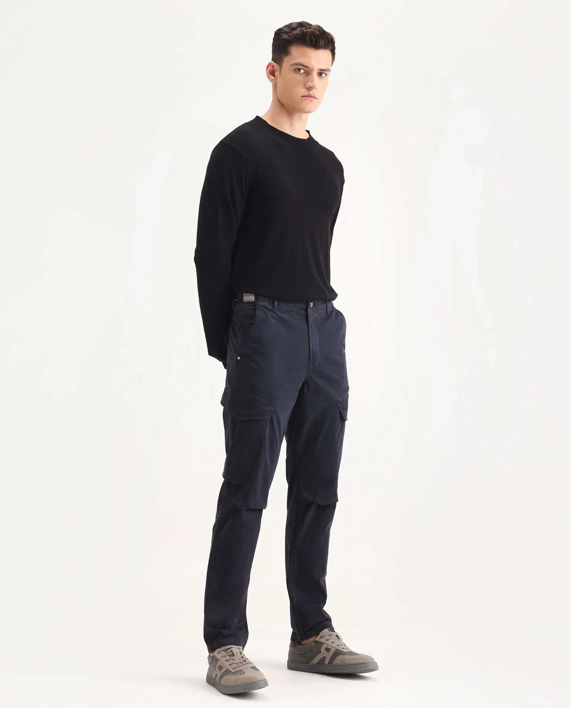 Rare Rabbit Men's Ceder-1 Dark Navy Cotton Blend Plain Regular Fit Trouser - Image 6